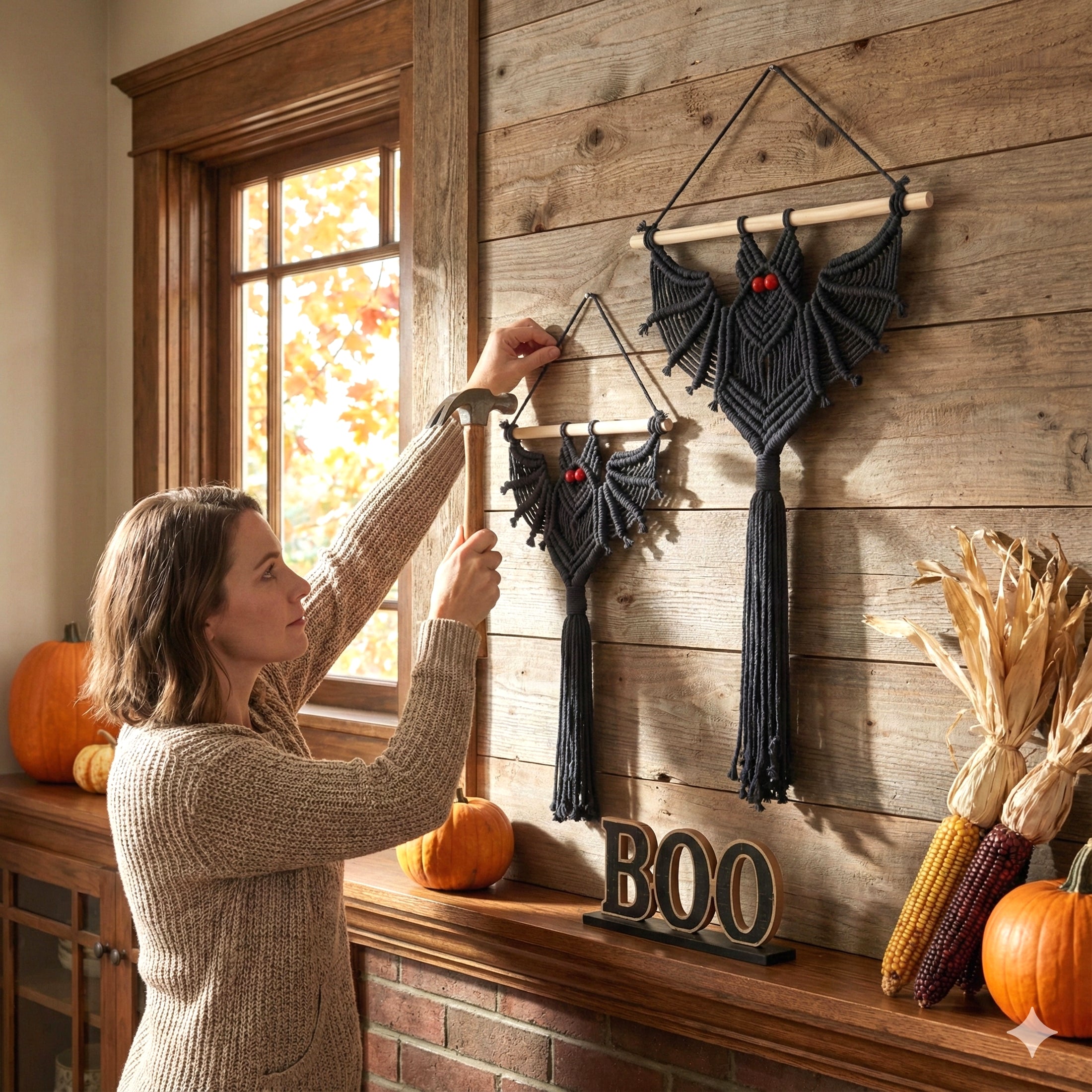 Macrame Wings Wall Hanging with driftwood for spooky gothic wall decor V12