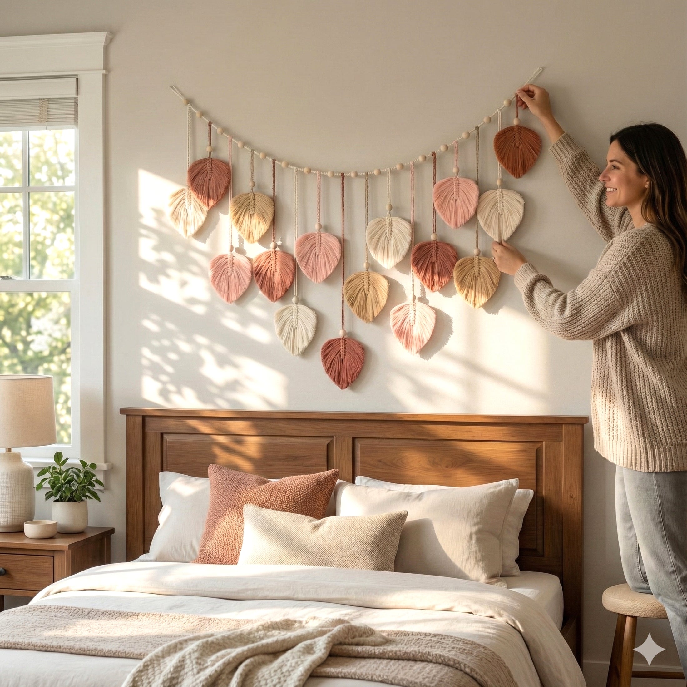 Macrame Leaves Garland macrame cord for Boho Leaf Wall Decor L09