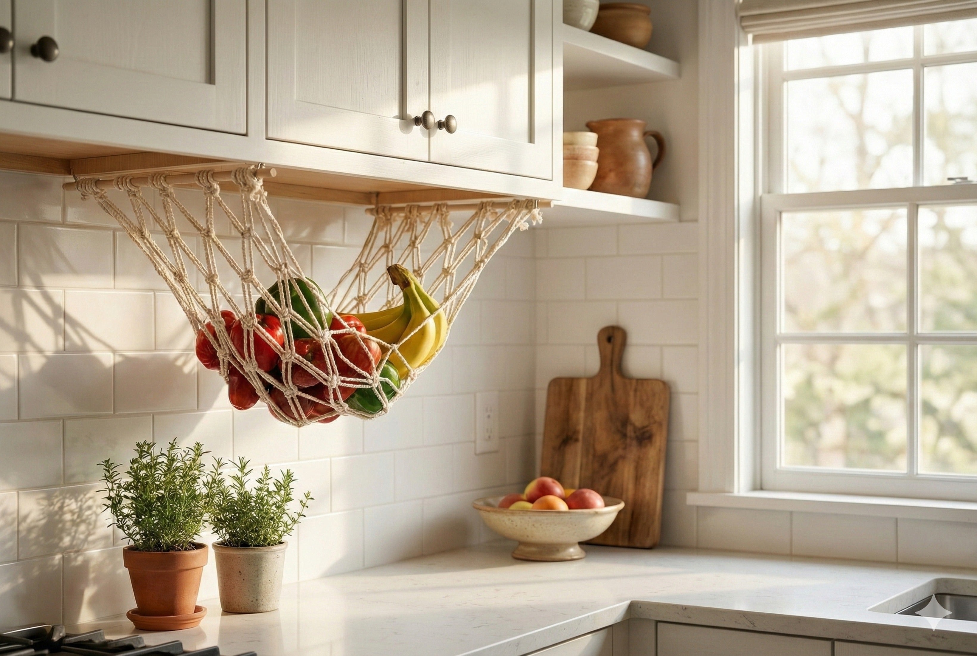 Macrame Fruit Hammock Holder macrame cord for hanging fruit storage H06