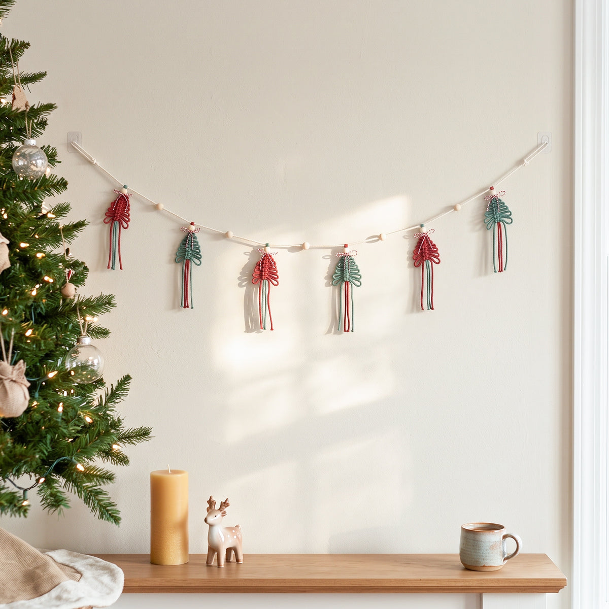 Macrame Christmas Tree Wall Hanging Garland for Mantel Decor X72