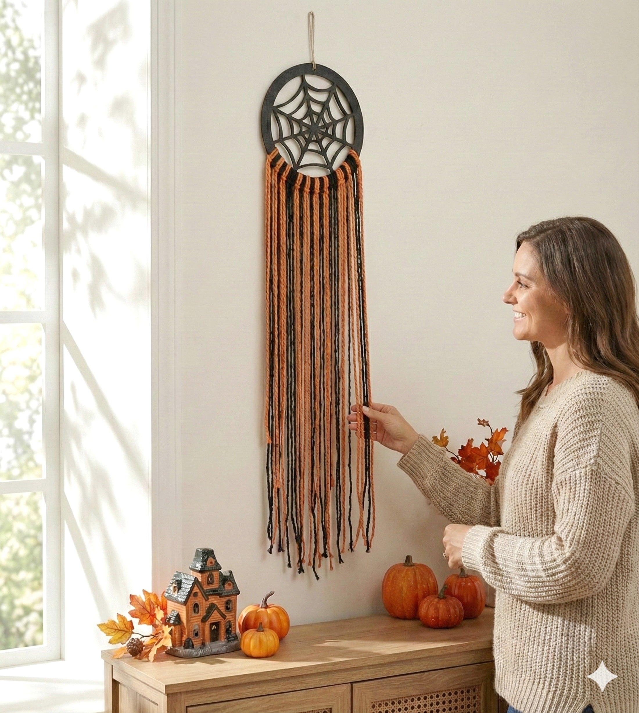 Halloween Macrame Spiderweb Wall Hanging for Spooky Wall Decor U15