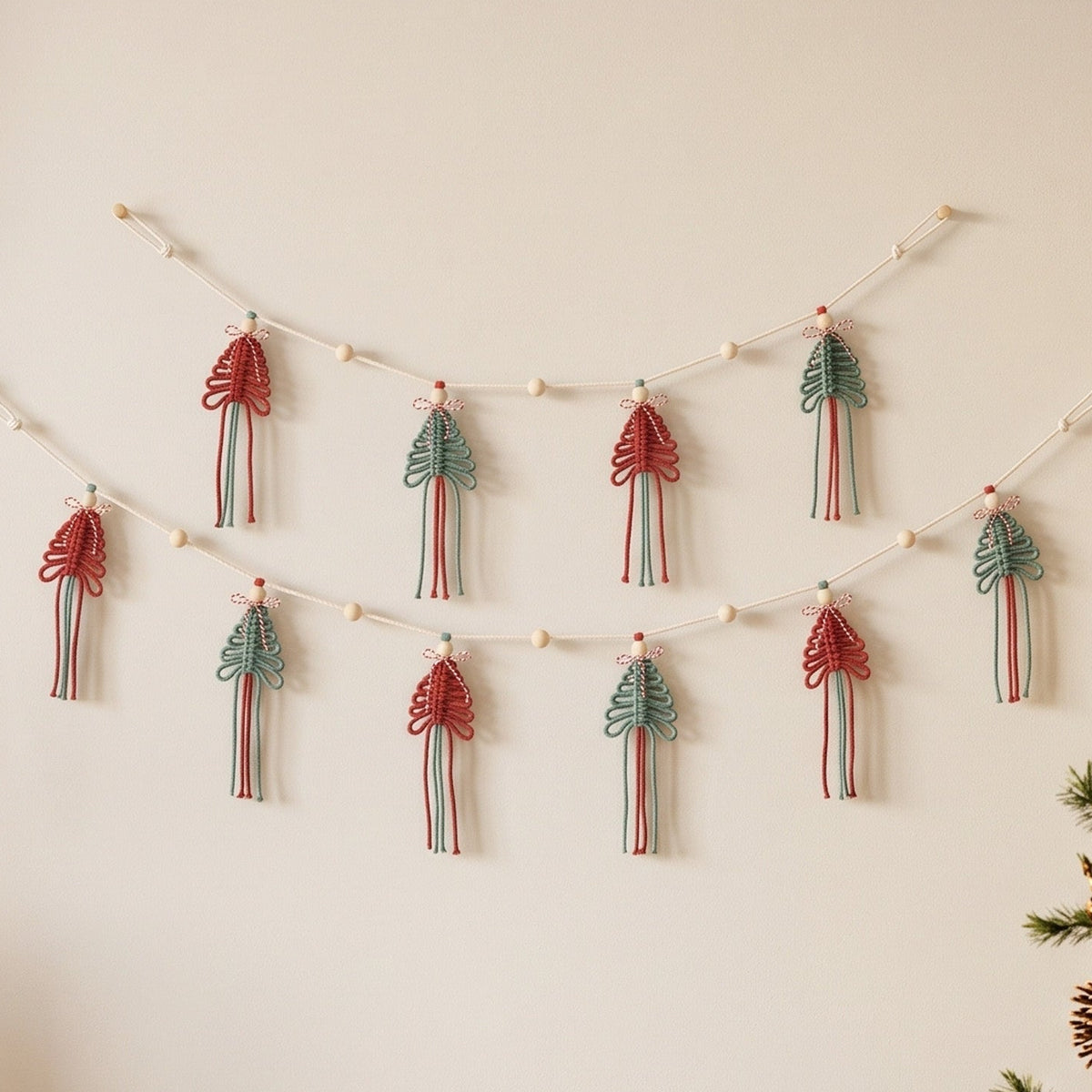 Macrame Christmas Tree Wall Hanging Garland for Mantel Decor X72