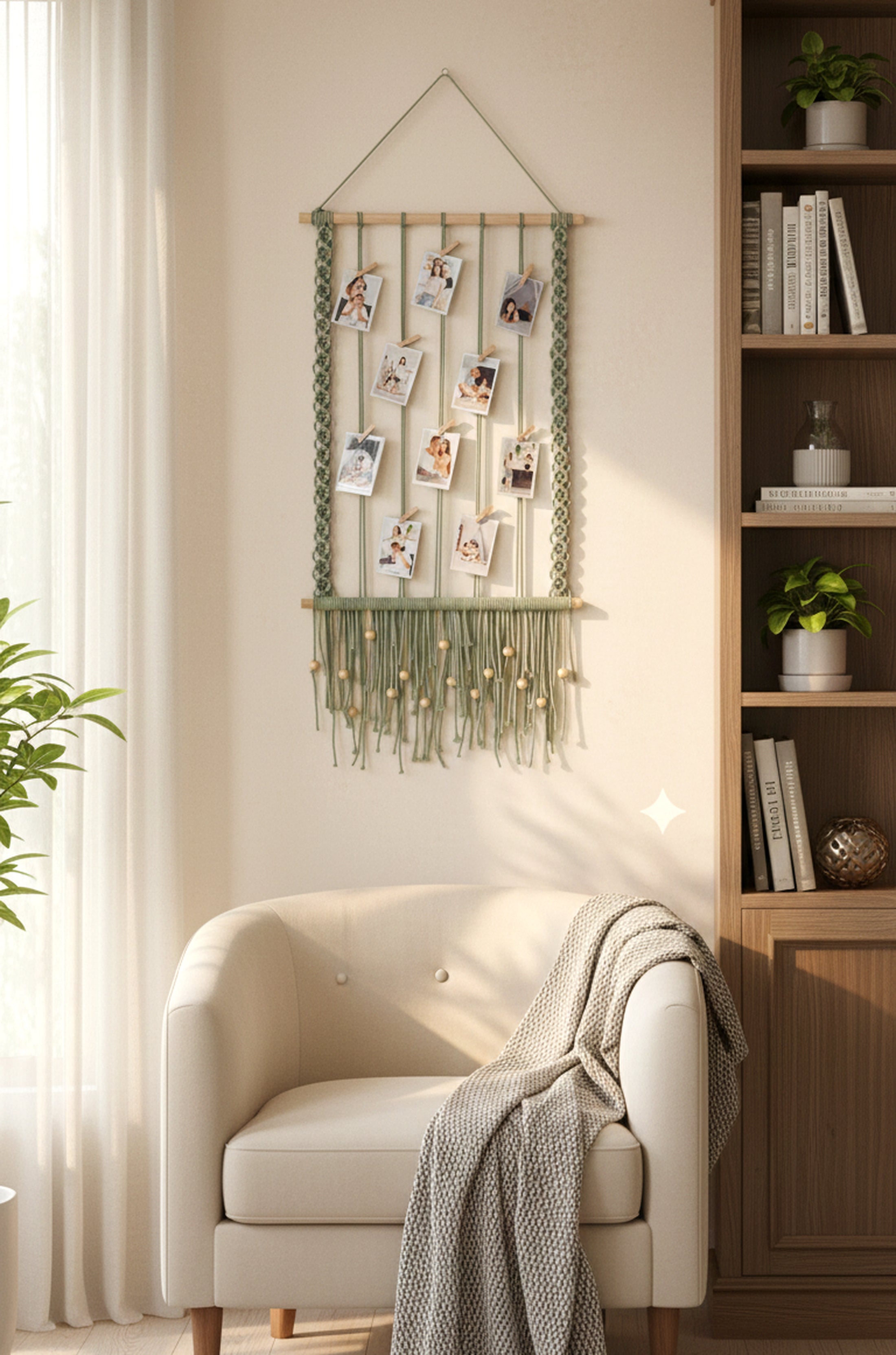 Macrame Photo Hanger macrame cord picture holder for wall photo display H89