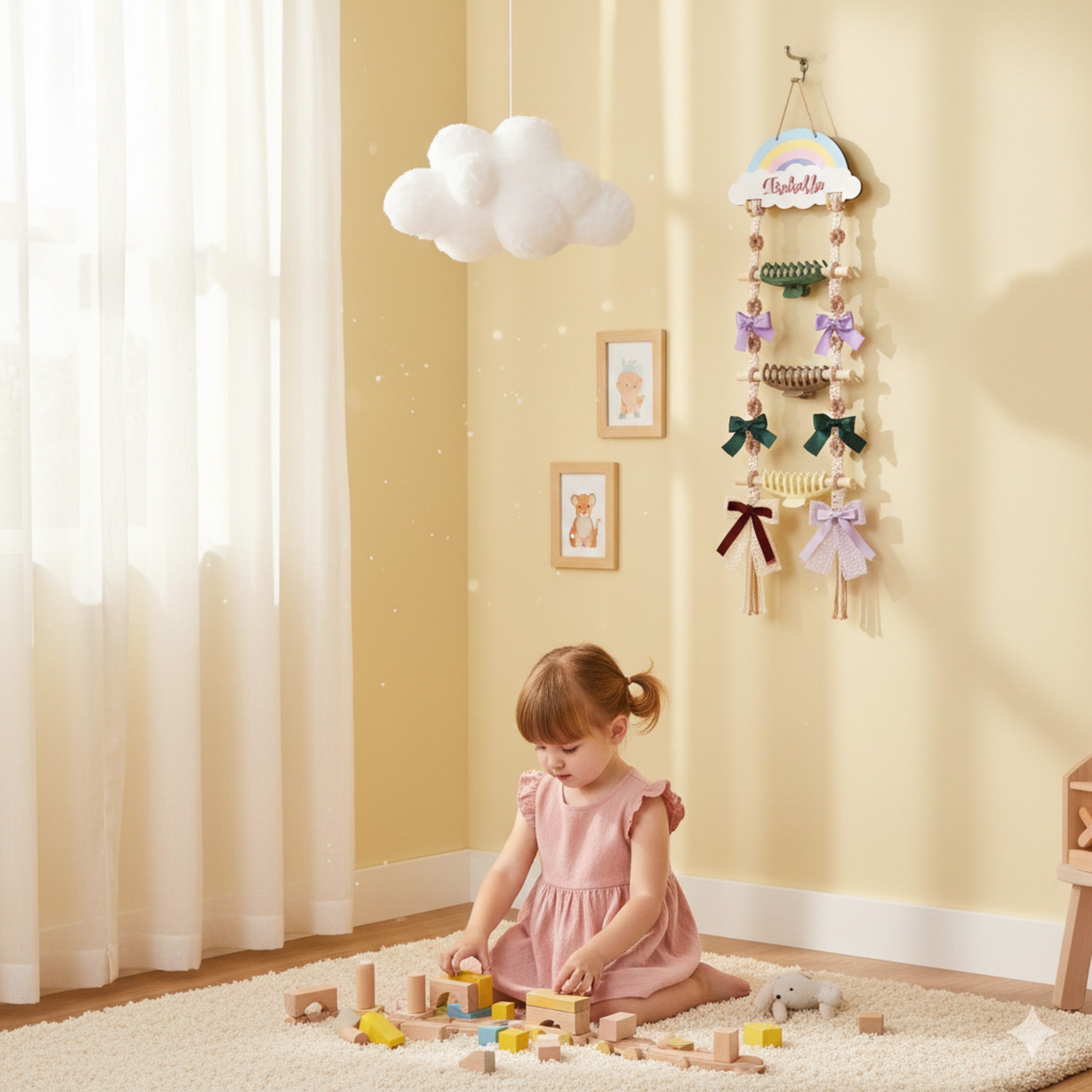 Personalized Macrame Hair Clip Holder Driftwood for Girls Hair Bow Holder and Boho Wall Hanging Organizer I92