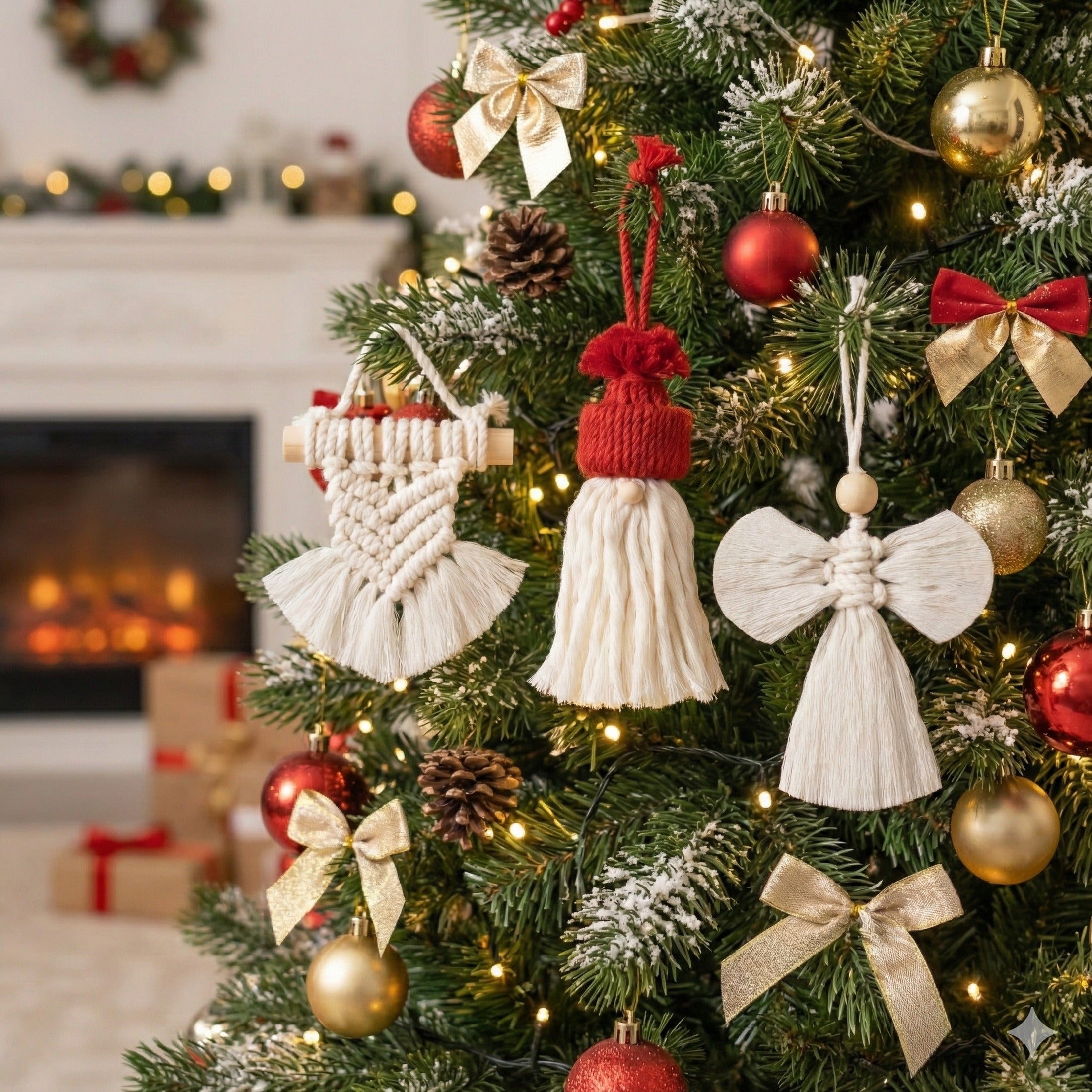 Macrame Christmas Ornaments Set – Boho Holiday Tree Decorations X06