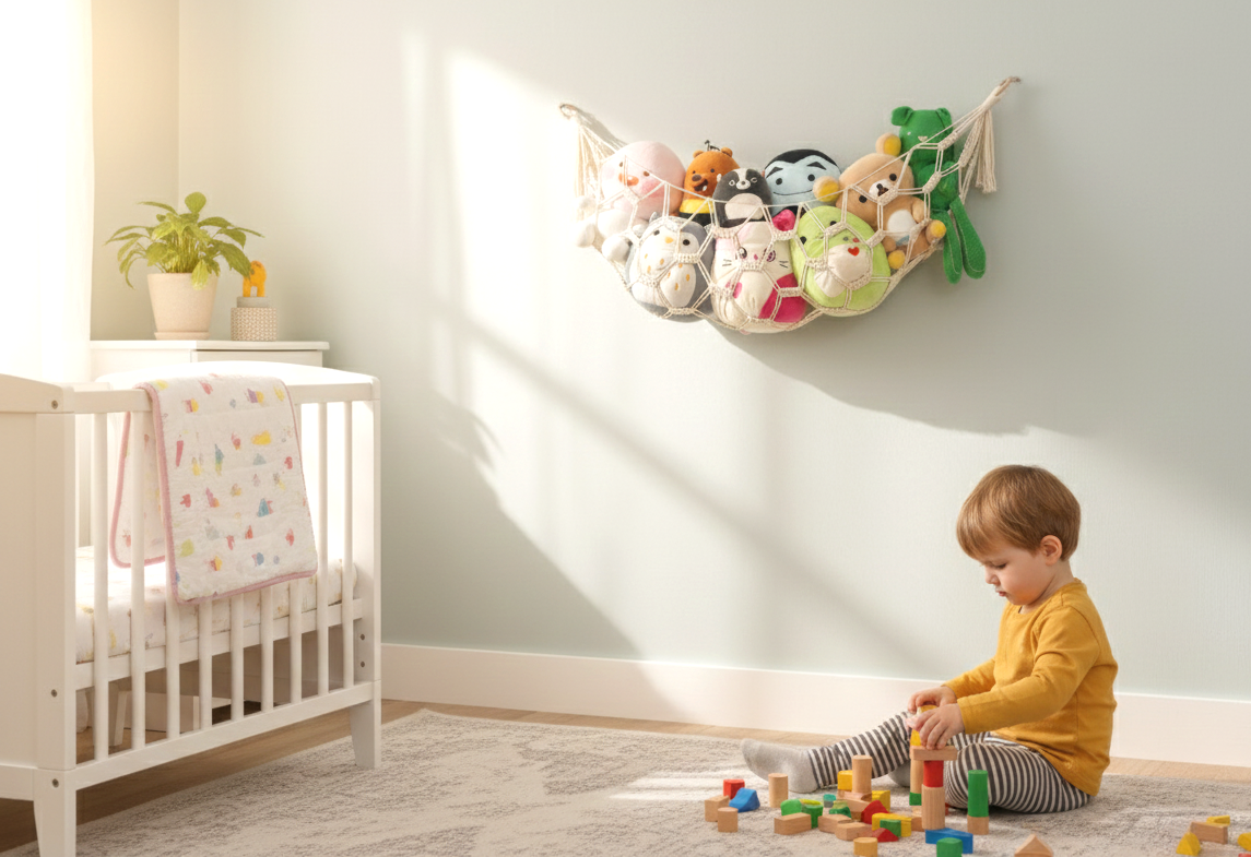 Macrame Toy Hammock for Stuffed Toys - Plush Rope Wall Organizer I25