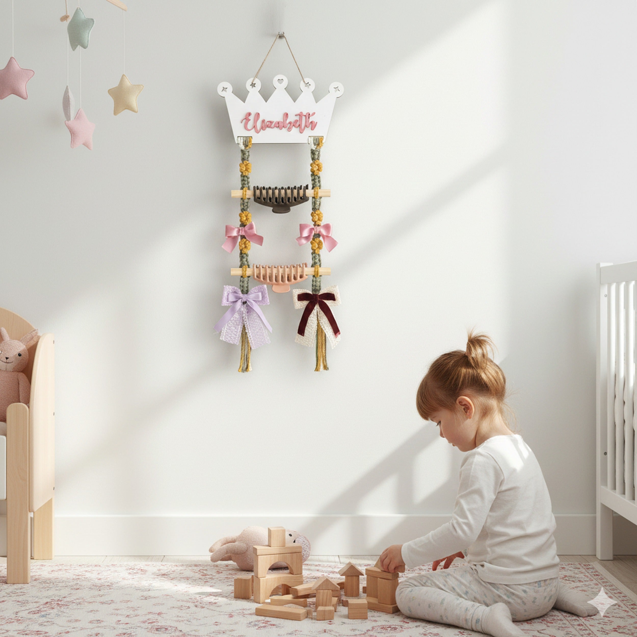 Personalized Macrame Hair Clip Holder - Bow Hanger For Girls I92