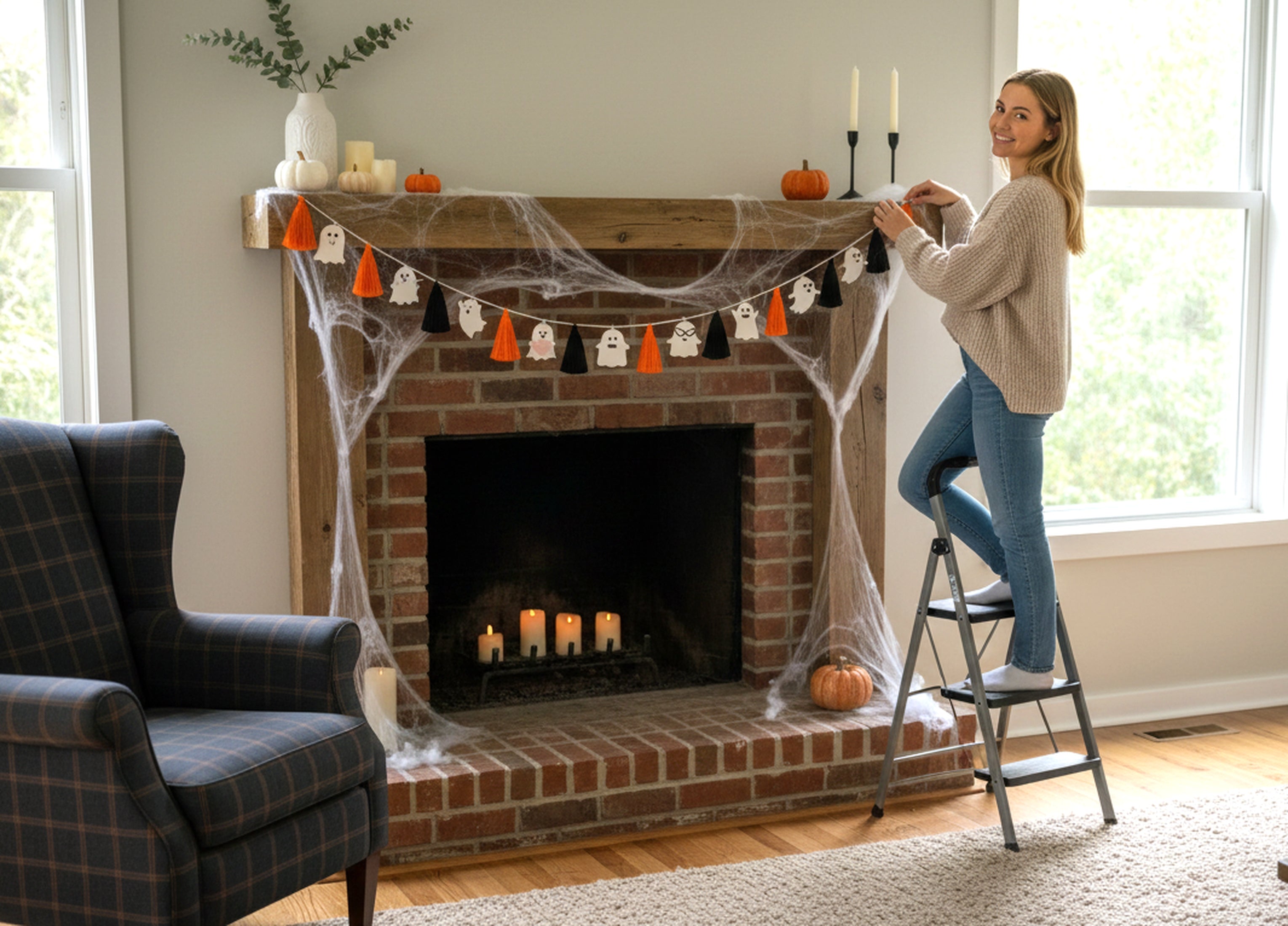 Macrame Ghost Garland macrame cord for Halloween Wall Decor V13