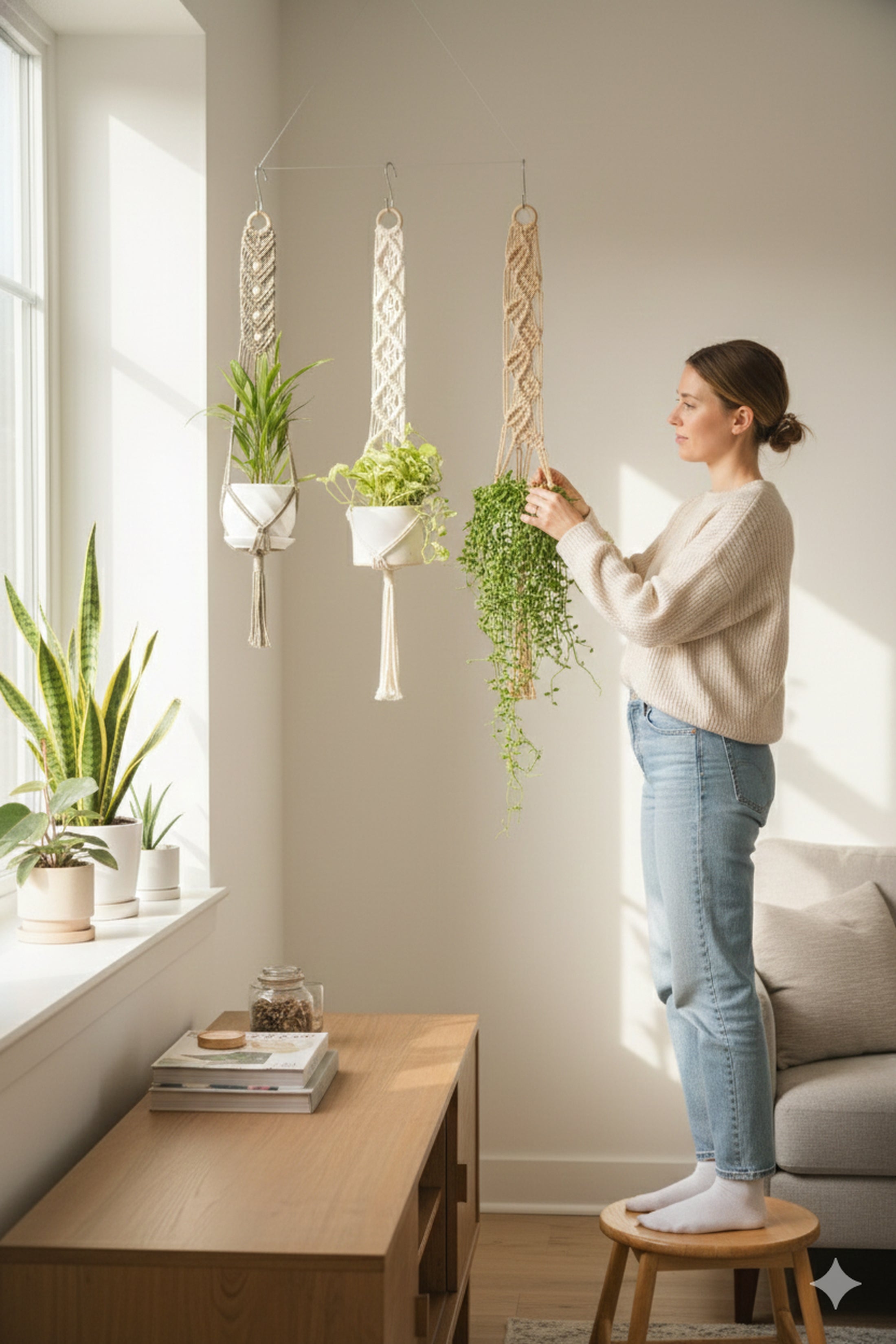 Minimalist Cotton Rope - Macrame Plant Hanger with Tassel Decor H13