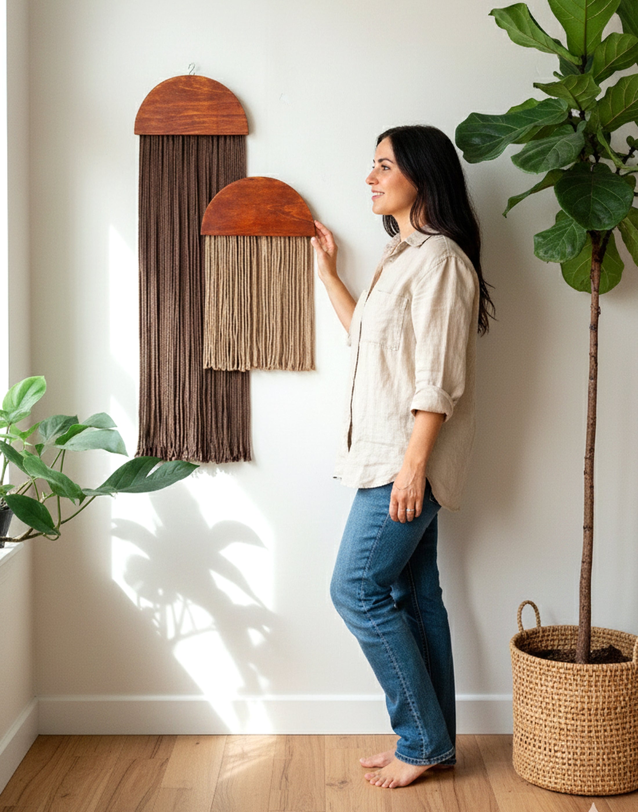 Half Moon Wall Hanging – Boho Cotton Cord Decor in Modern Style W21