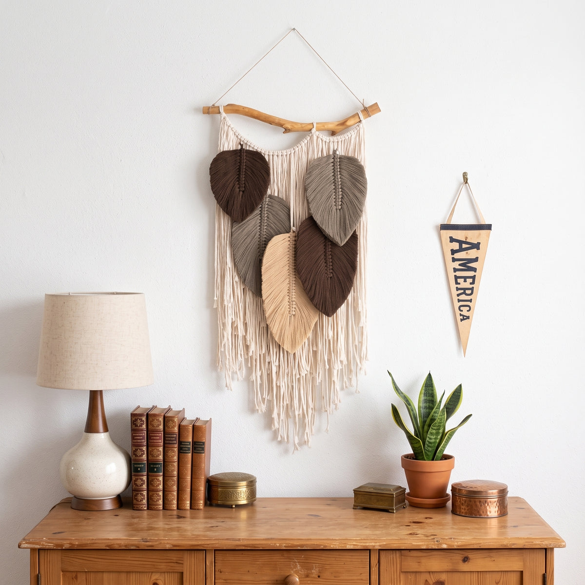 Macrame Leaf Wall Hanging with Macrame and Driftwood for Boho Wall Decor L01