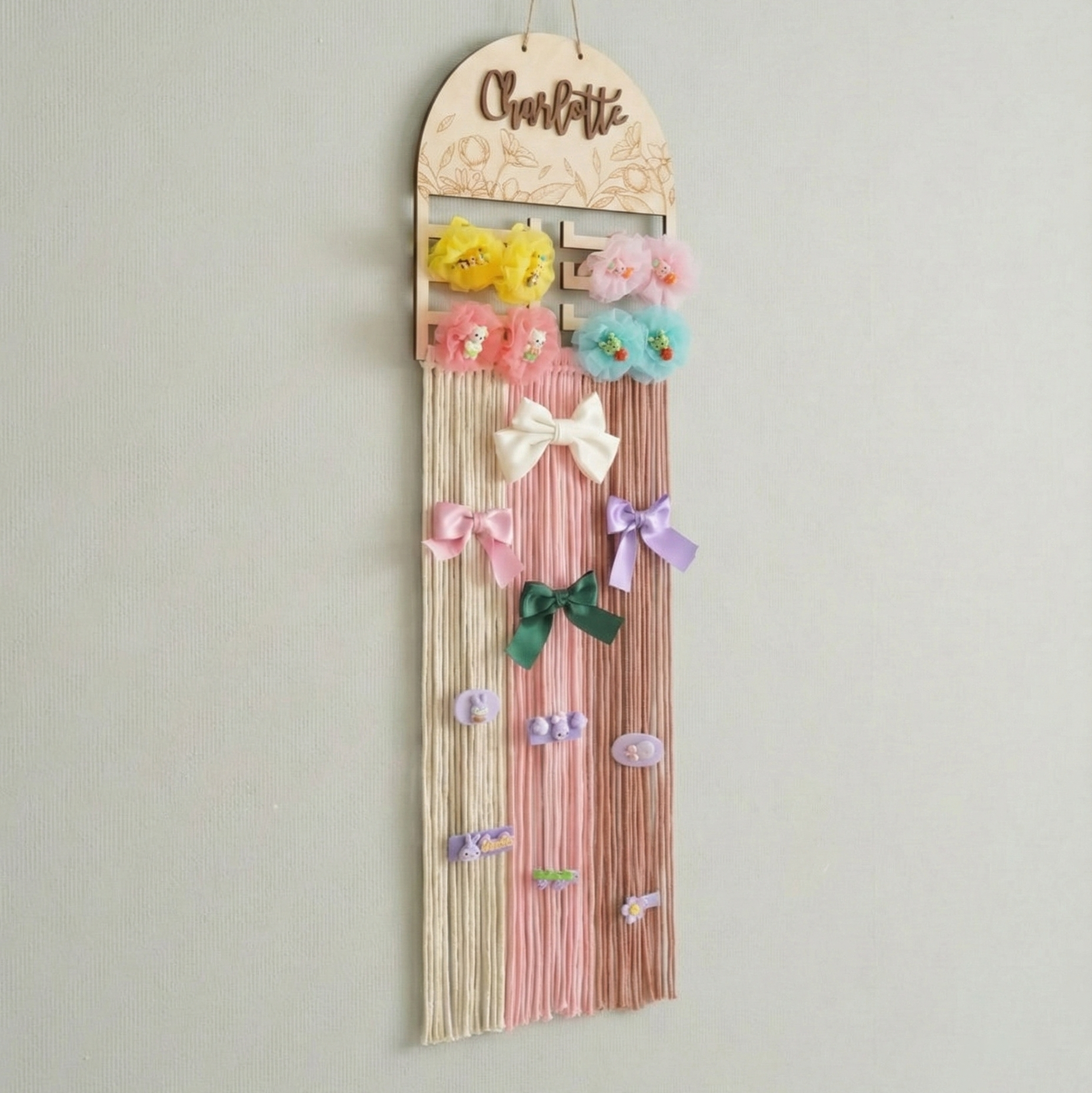 Personalized Macrame Bow Holder for Hair Bows and Nursery Decor H97