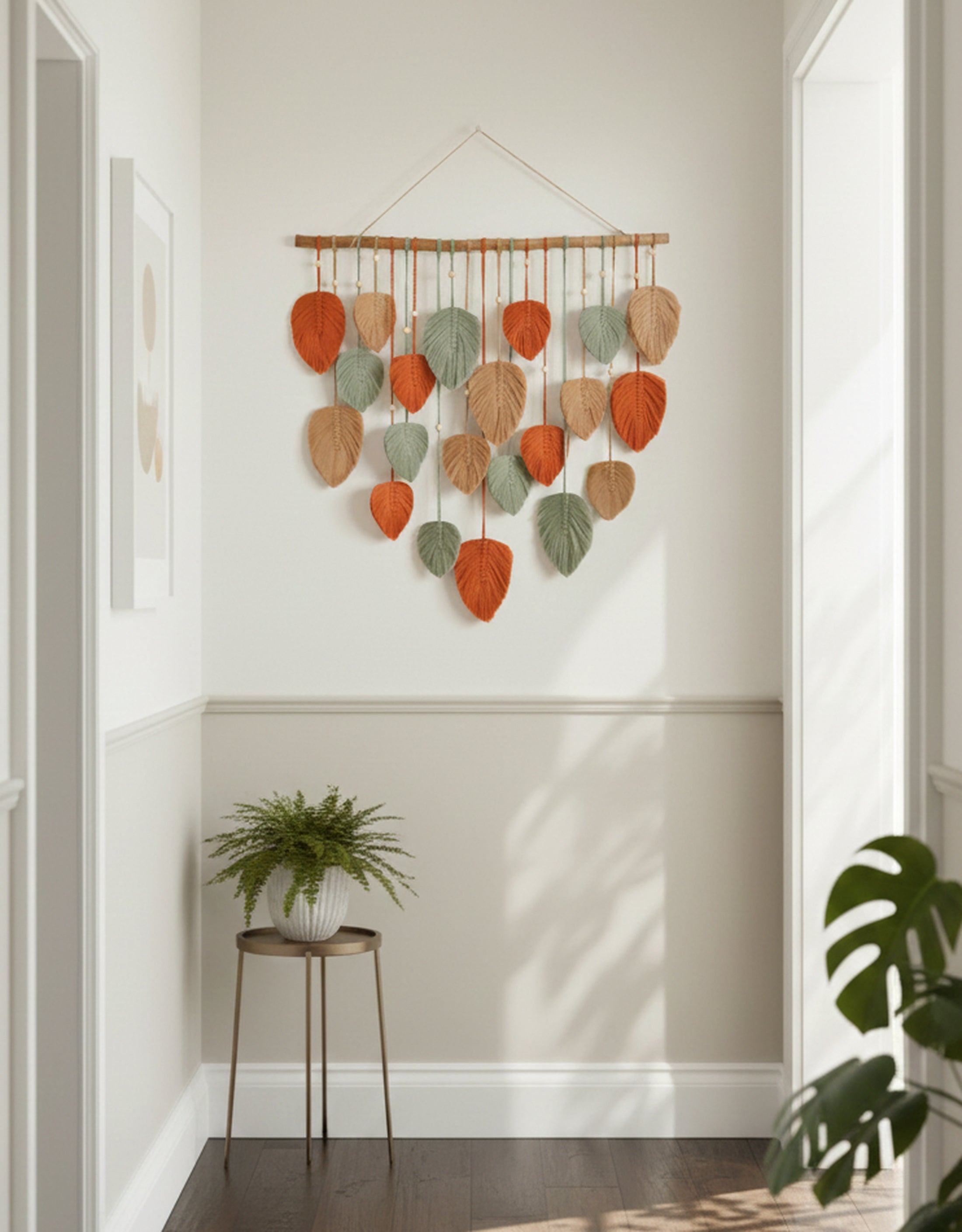 Macrame Leaf Wall Hanging with Driftwood for Boho Wall Decor L03