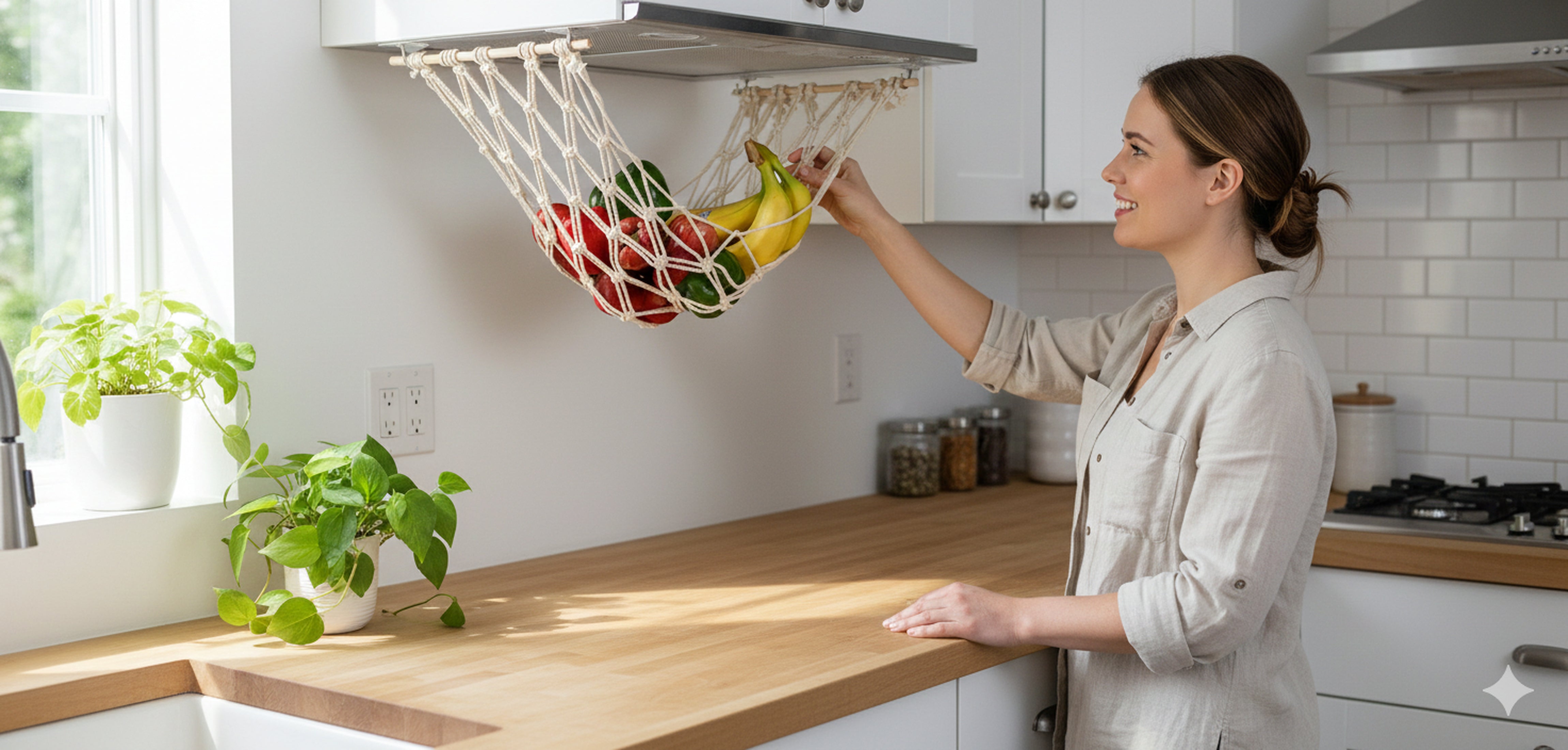 Macrame Fruit Hammock Holder macrame cord for hanging fruit storage H06