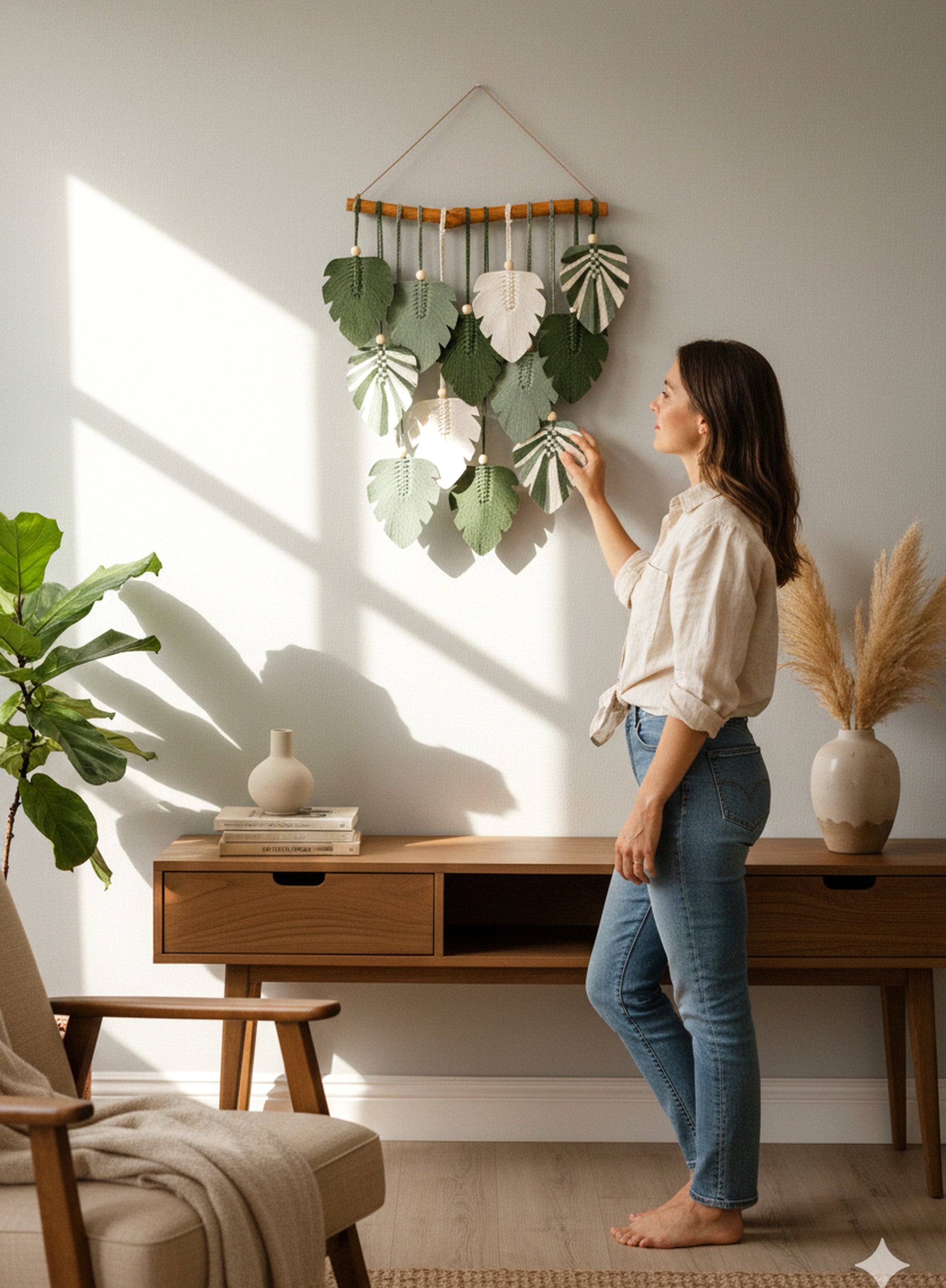 Macrame Monstera Leaves Wall Hanging - Farmhouse Wall Art L49