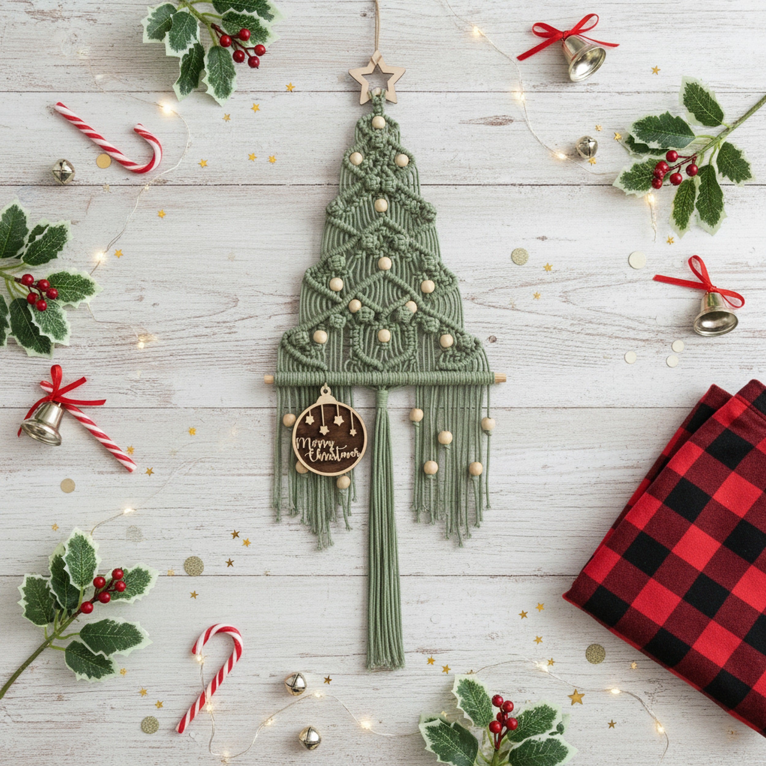 Macrame Christmas Tree Wall Hanging for Christmas Wall Decor X30