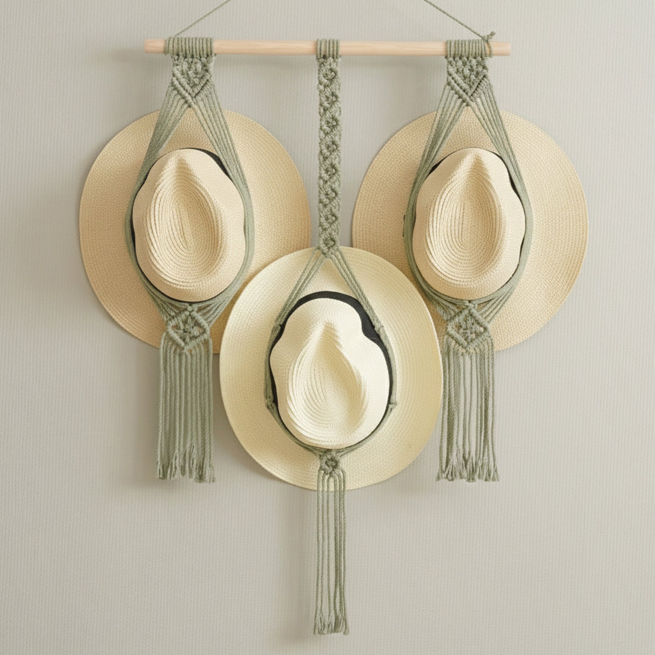 Macrame Hat Organizer Combo – Hanging Wall Hat Holder Boho Decor H12