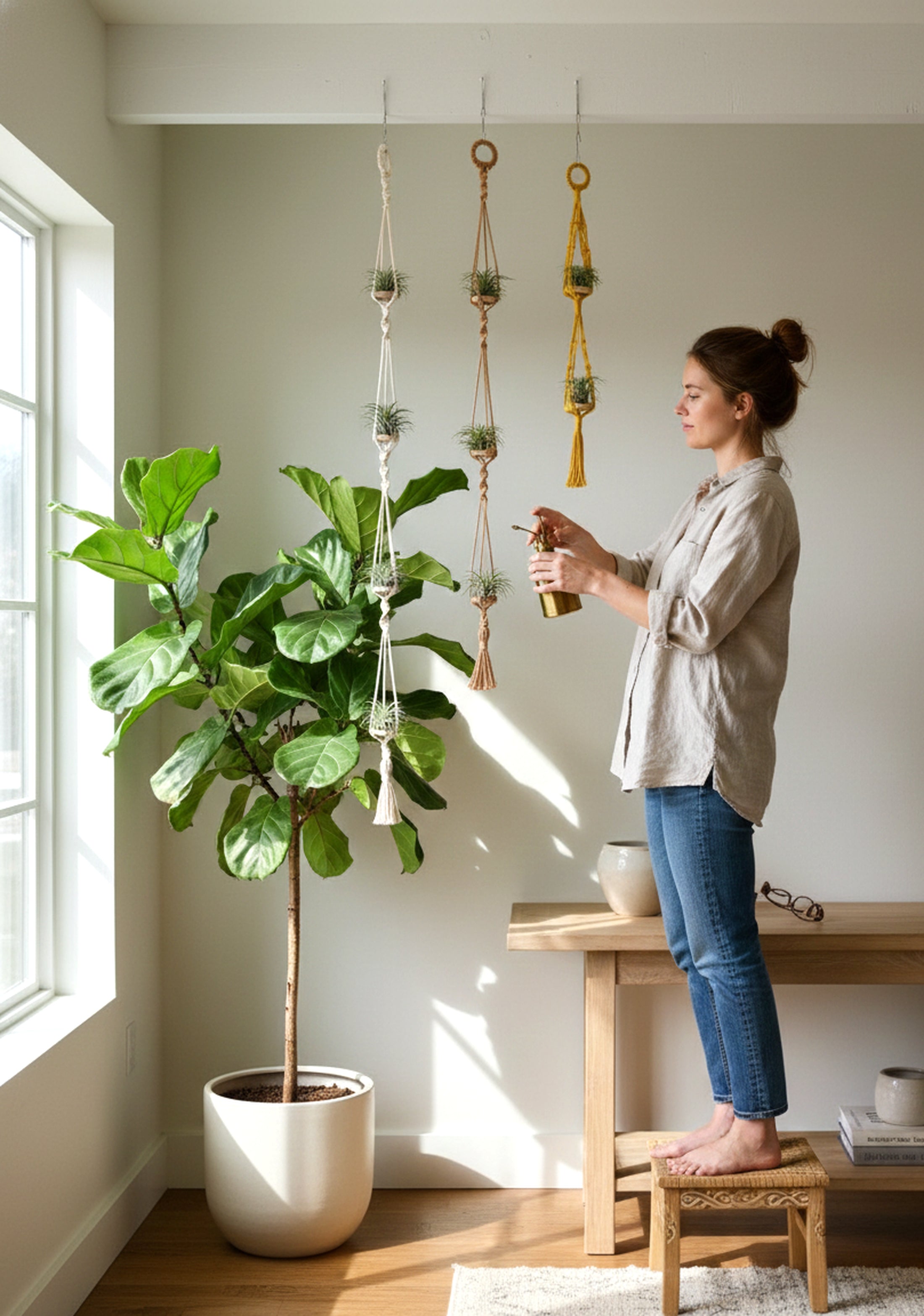 Macrame Air Plant Hanger – Cotton Minimalist Boho Wall Display I79