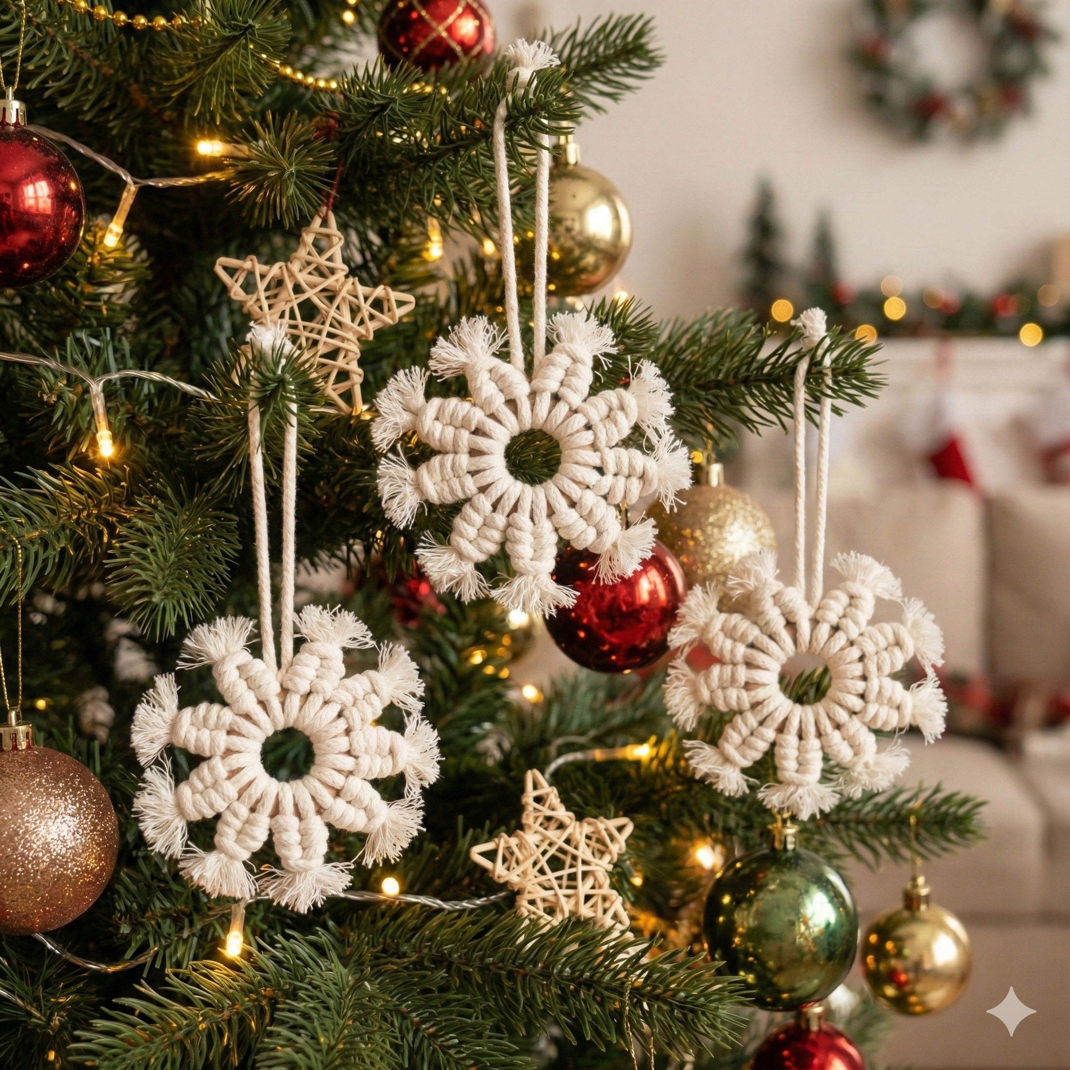 Macrame Snowflake – Rustic Cotton Cord Christmas Ornament Decor X66