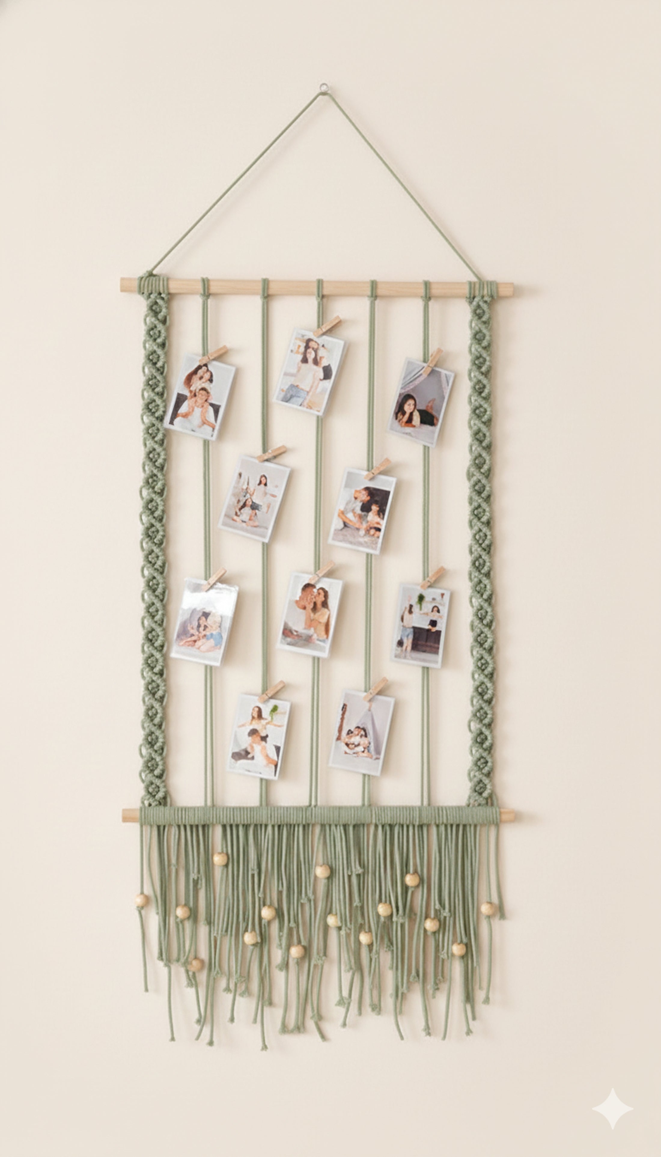 Macrame Photo Hanger macrame cord picture holder for wall photo display H89
