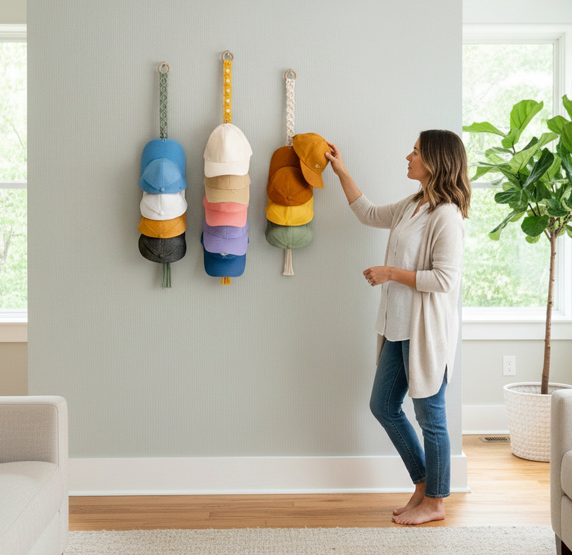 Macrame Cap Hanger macrame cord for Cap Hanger Wall Decor I49