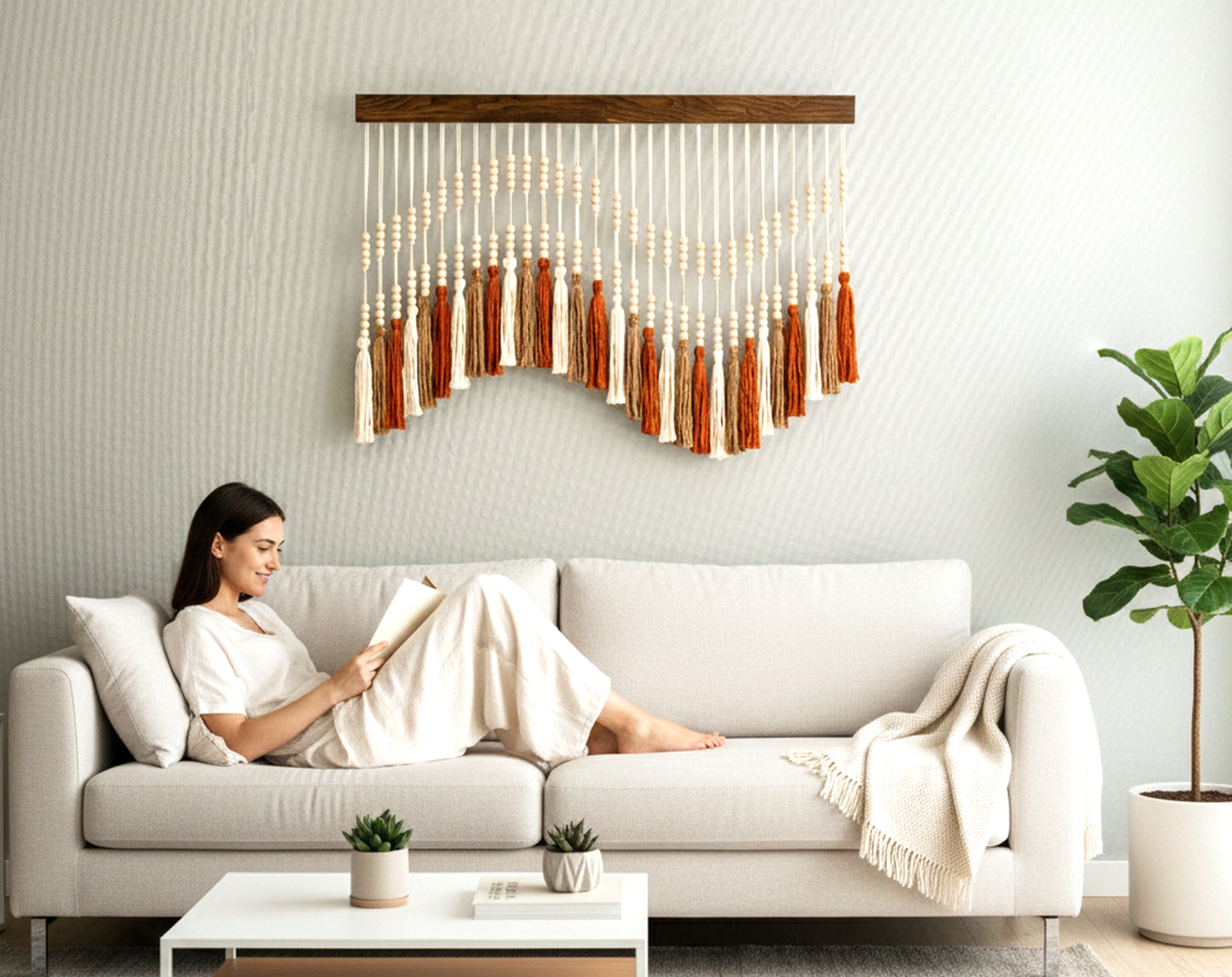 Boho Macrame Cotton Tassel Wall Art - Music Pattern V55