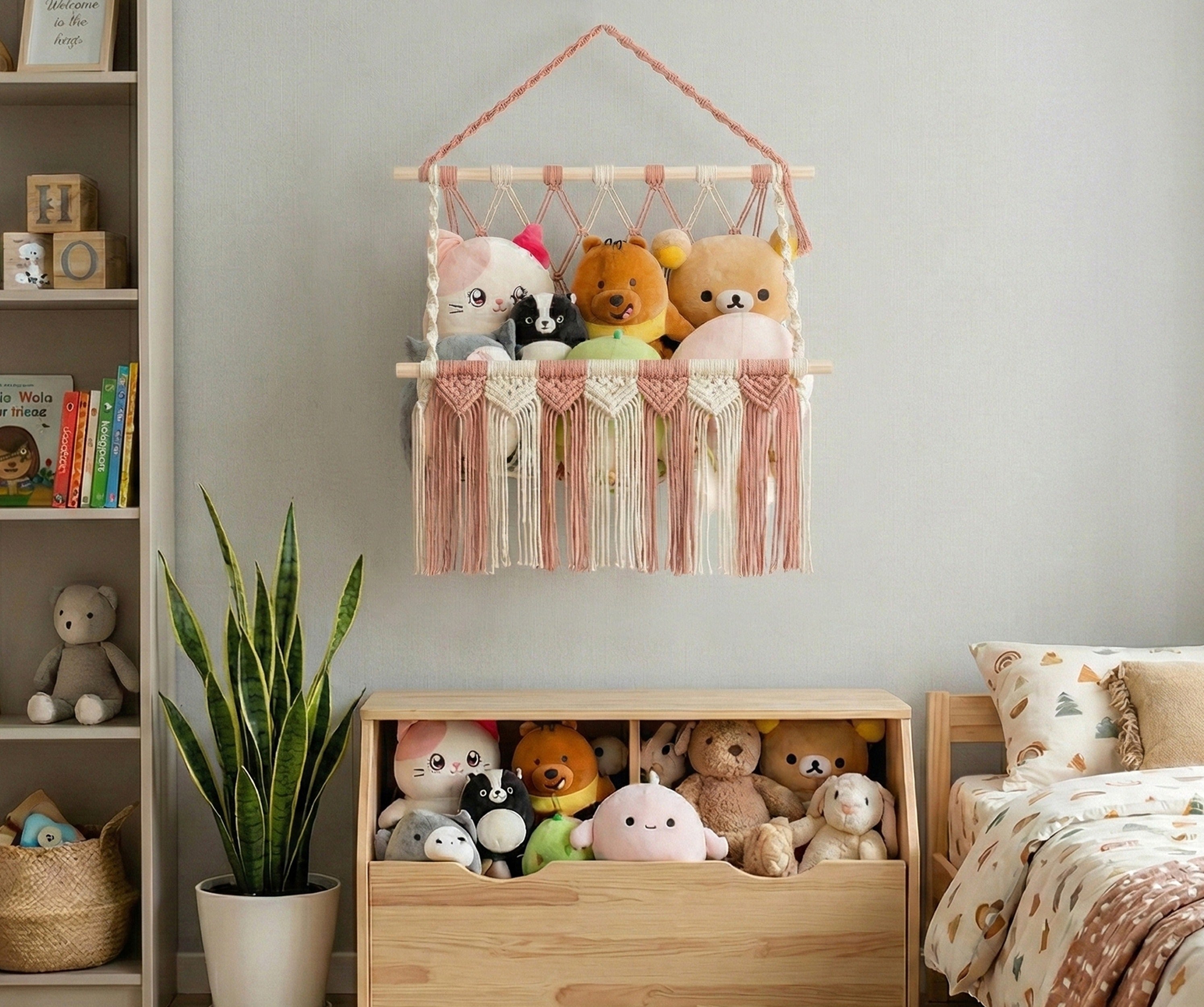 Macrame Toy Hammock for Wall - Plush Storage & Nursery Decor I65