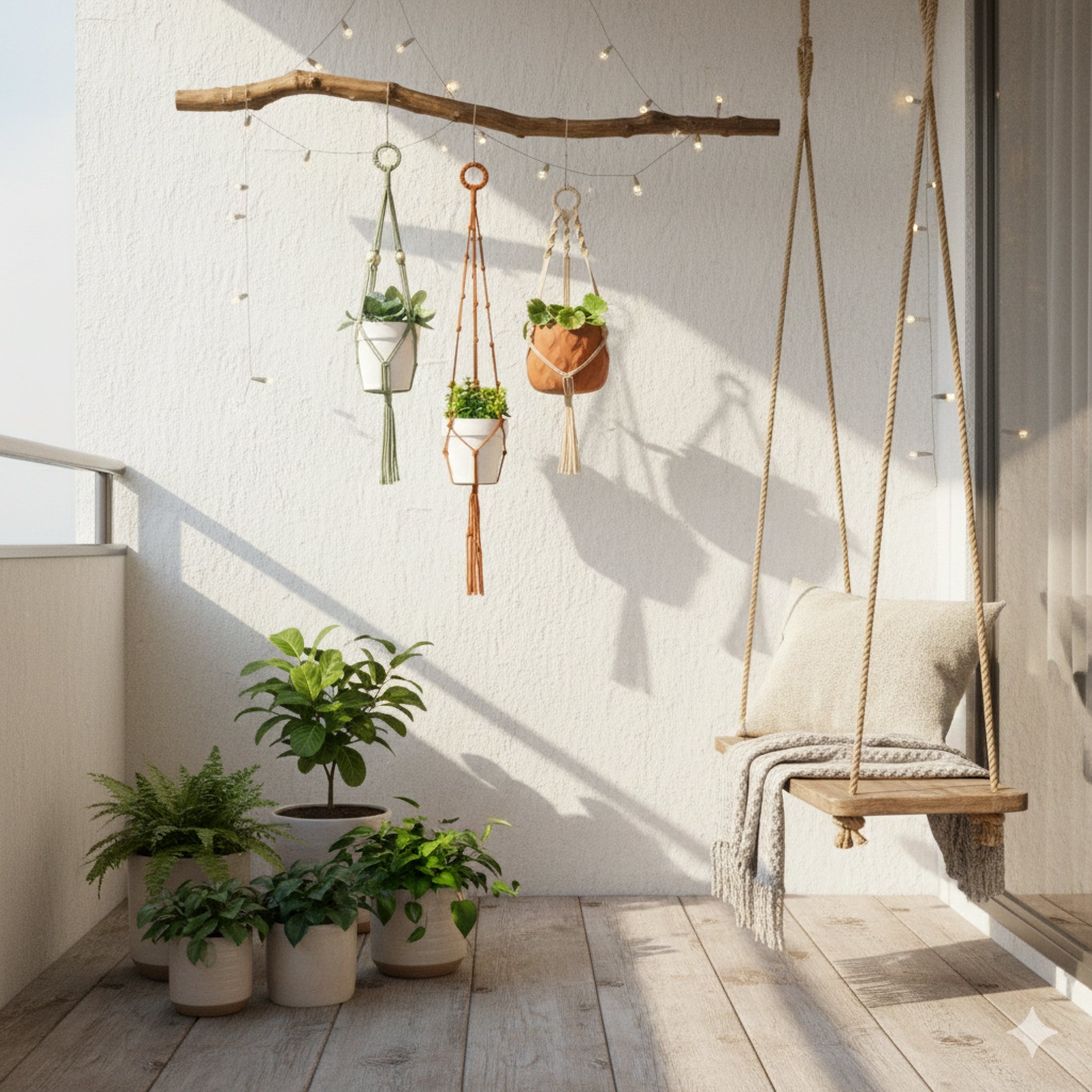 Macrame Hanging Plant Holder - Boho Wall Decor Cotton Rope I87