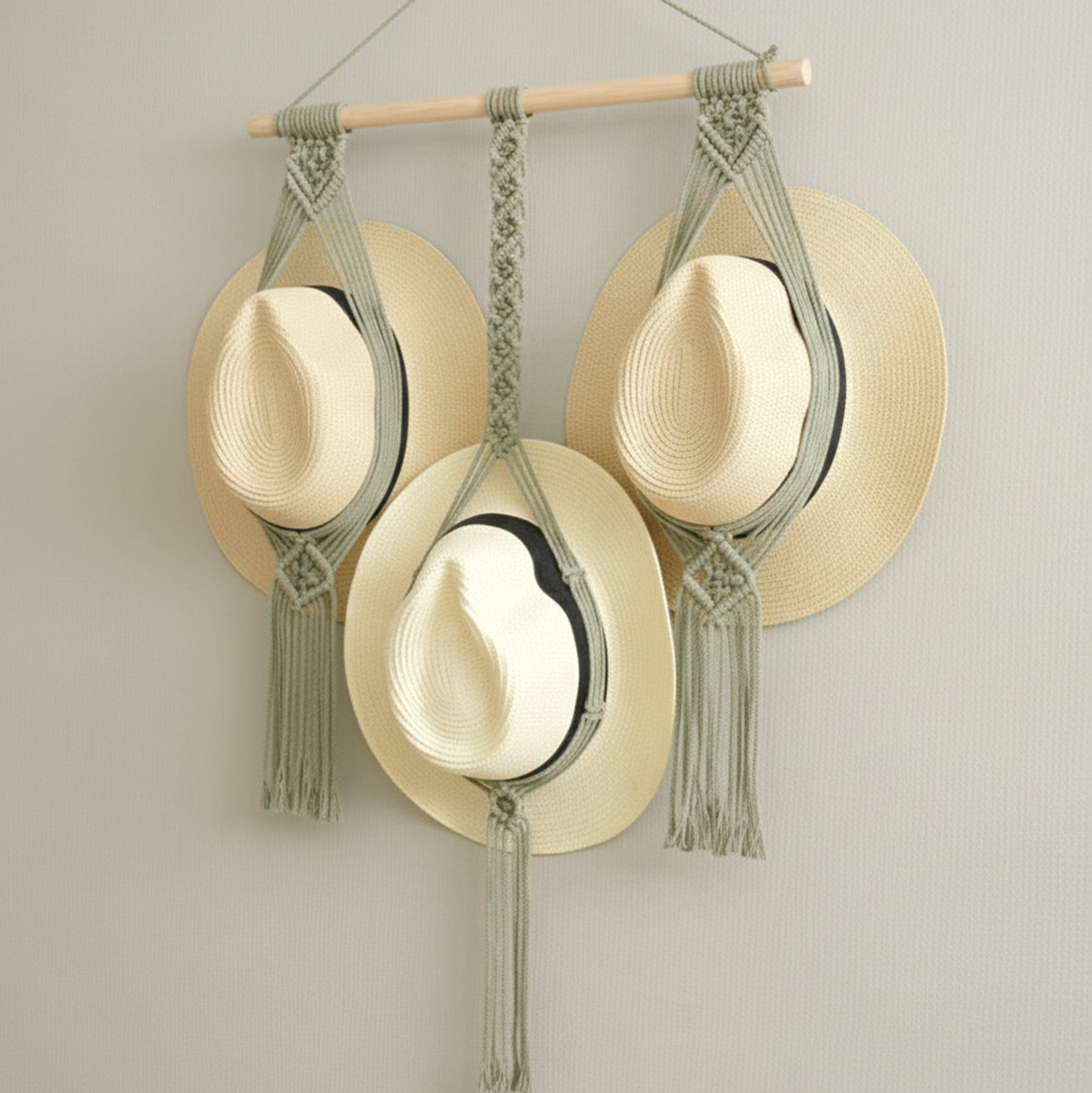 Macrame Hat Organizer Combo – Hanging Wall Hat Holder Boho Decor H12