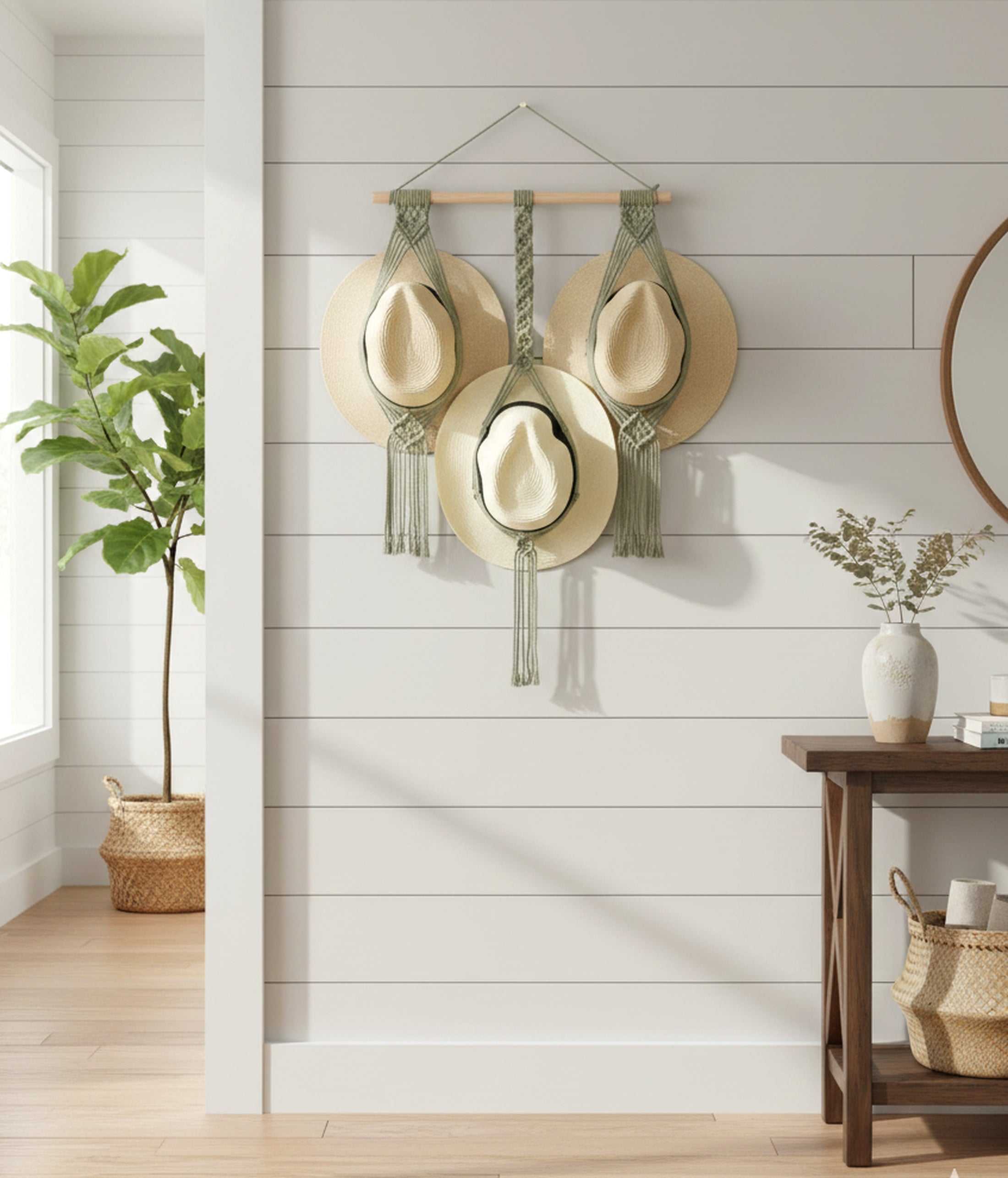 Macrame Hat Organizer Combo – Hanging Wall Hat Holder Boho Decor H12