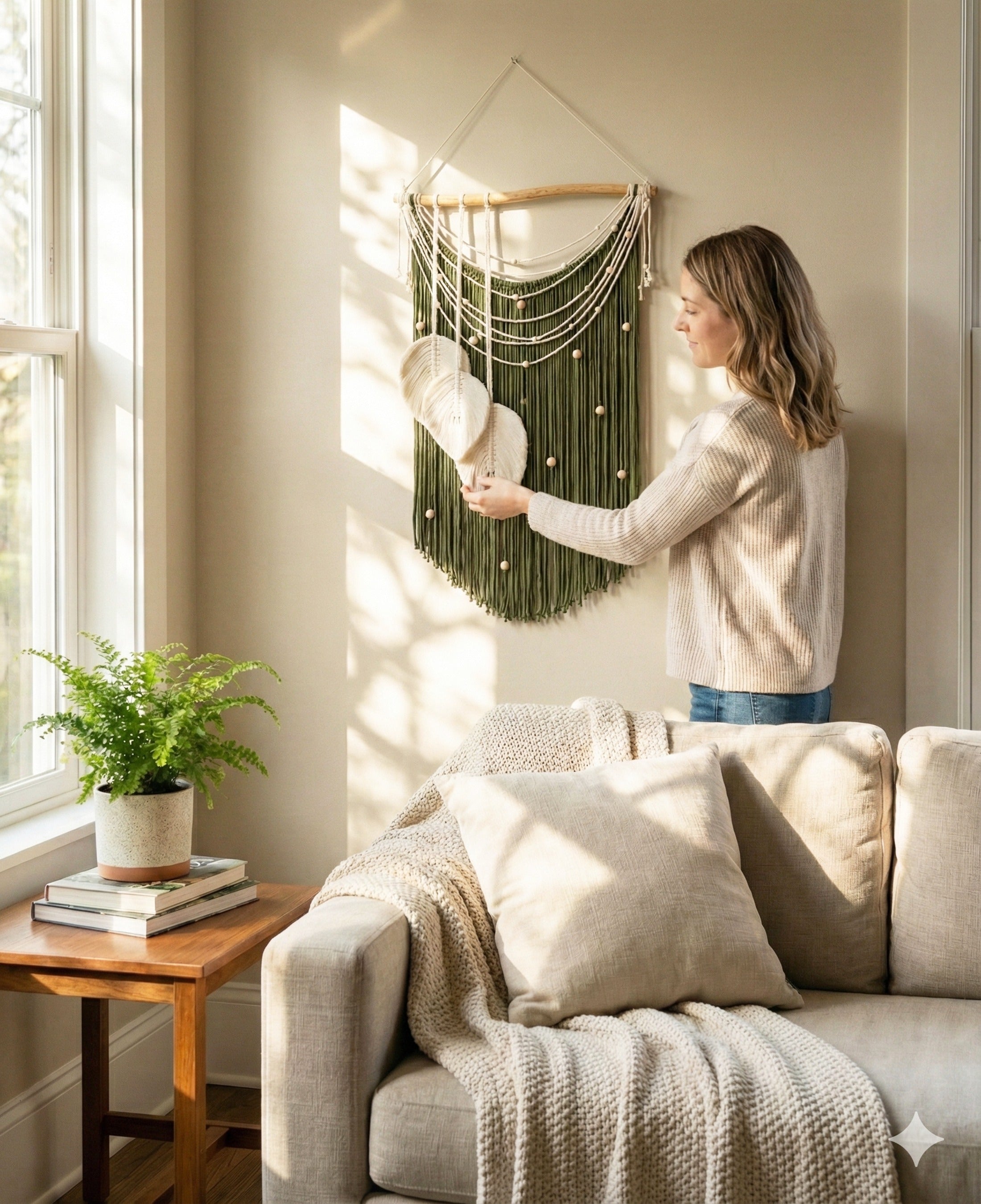 Macrame Leaf Wall Hanging – Cotton Cord Rustic Wall Art L42