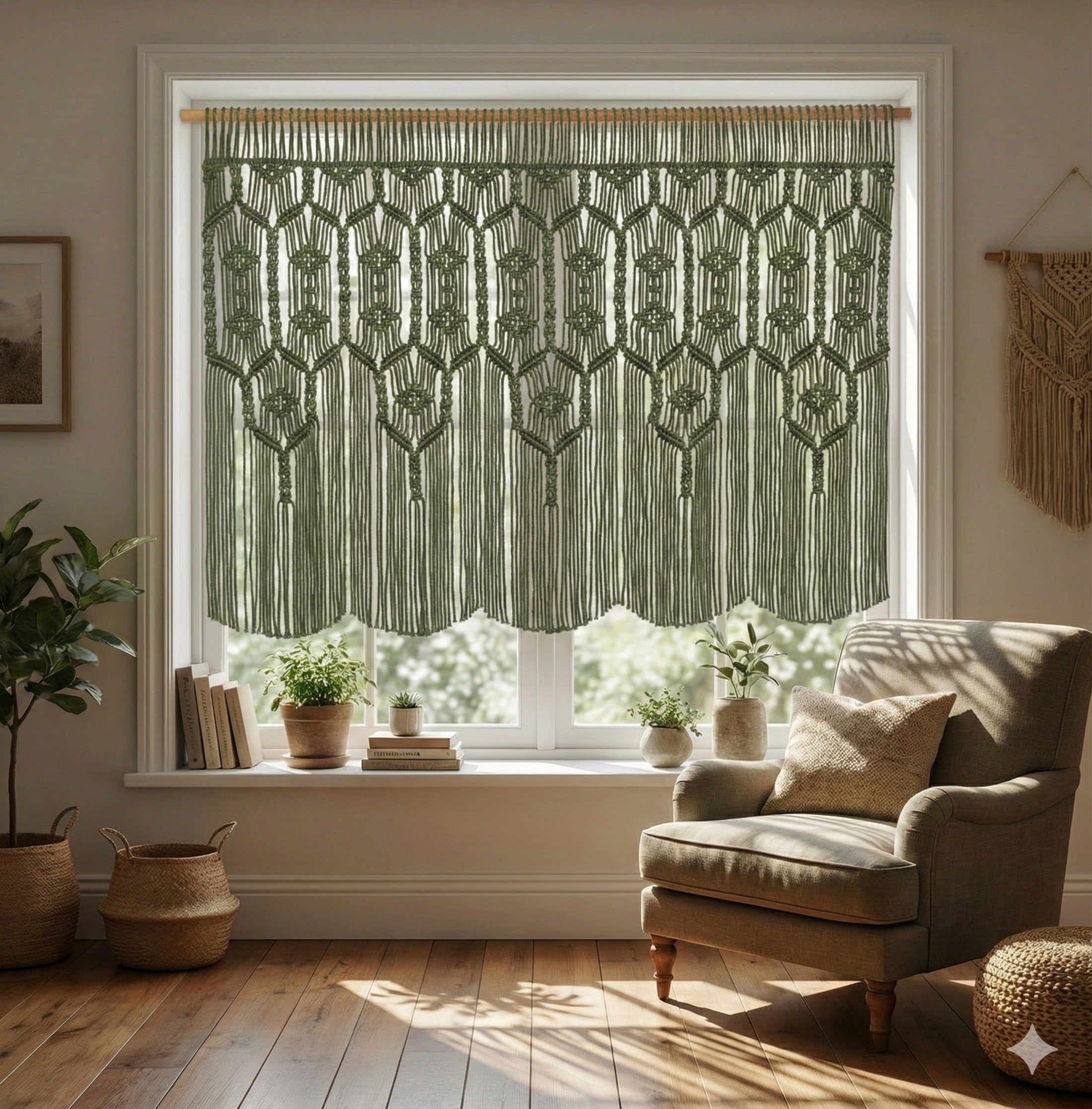 Macrame Curtain for Boho Curtain Decor and Macrame Wall Art C31