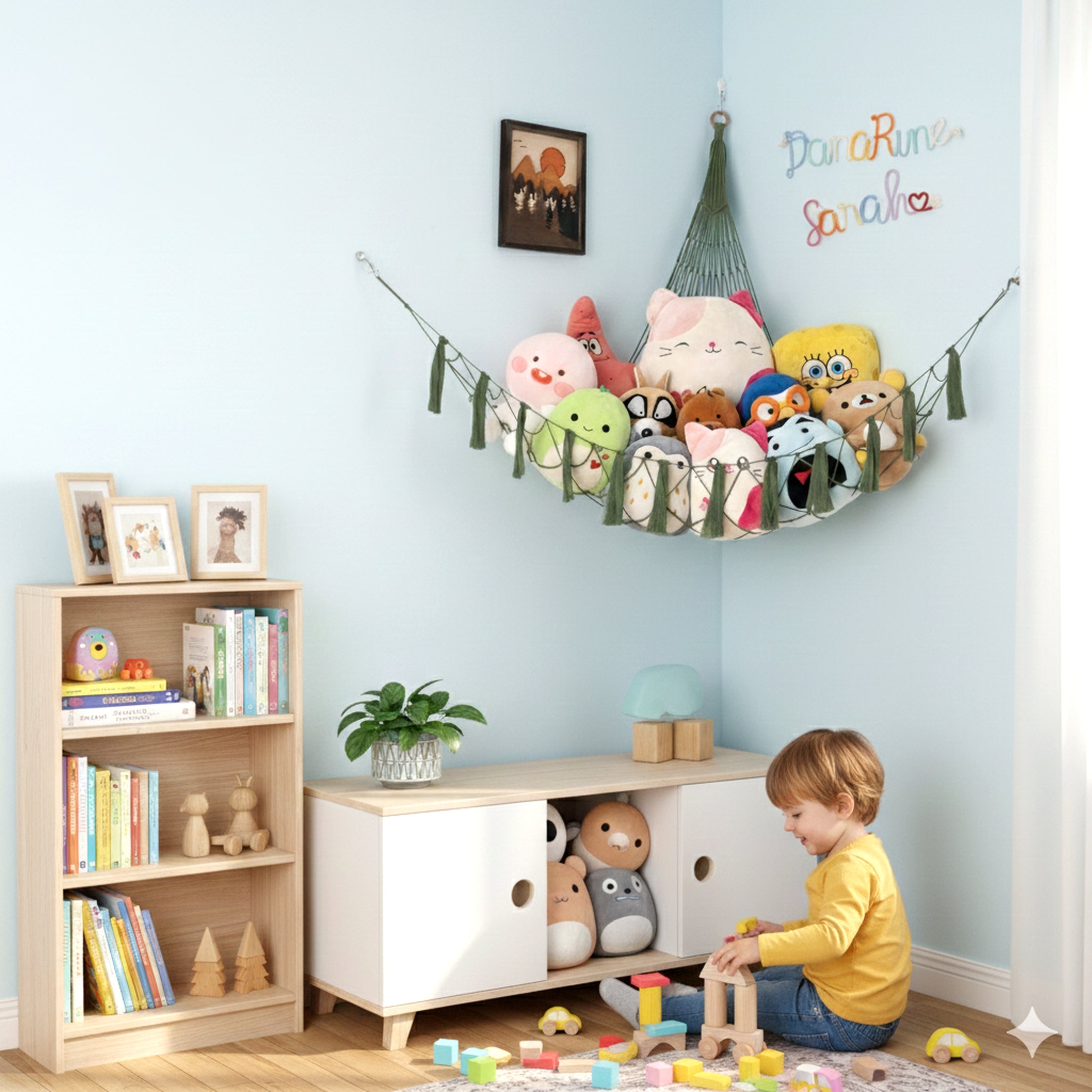 Macrame Toy Hammock – Cotton Rope Toy Storage for Baby Room H20