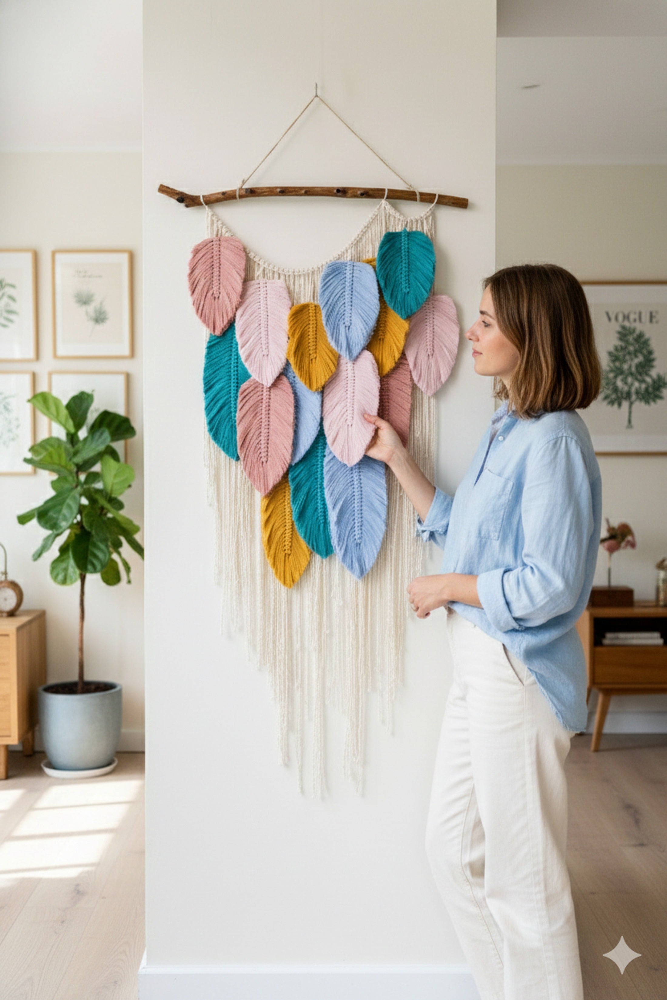 Macrame Leaf Wall Hanging with Macrame and Driftwood for Boho Wall Decor L01