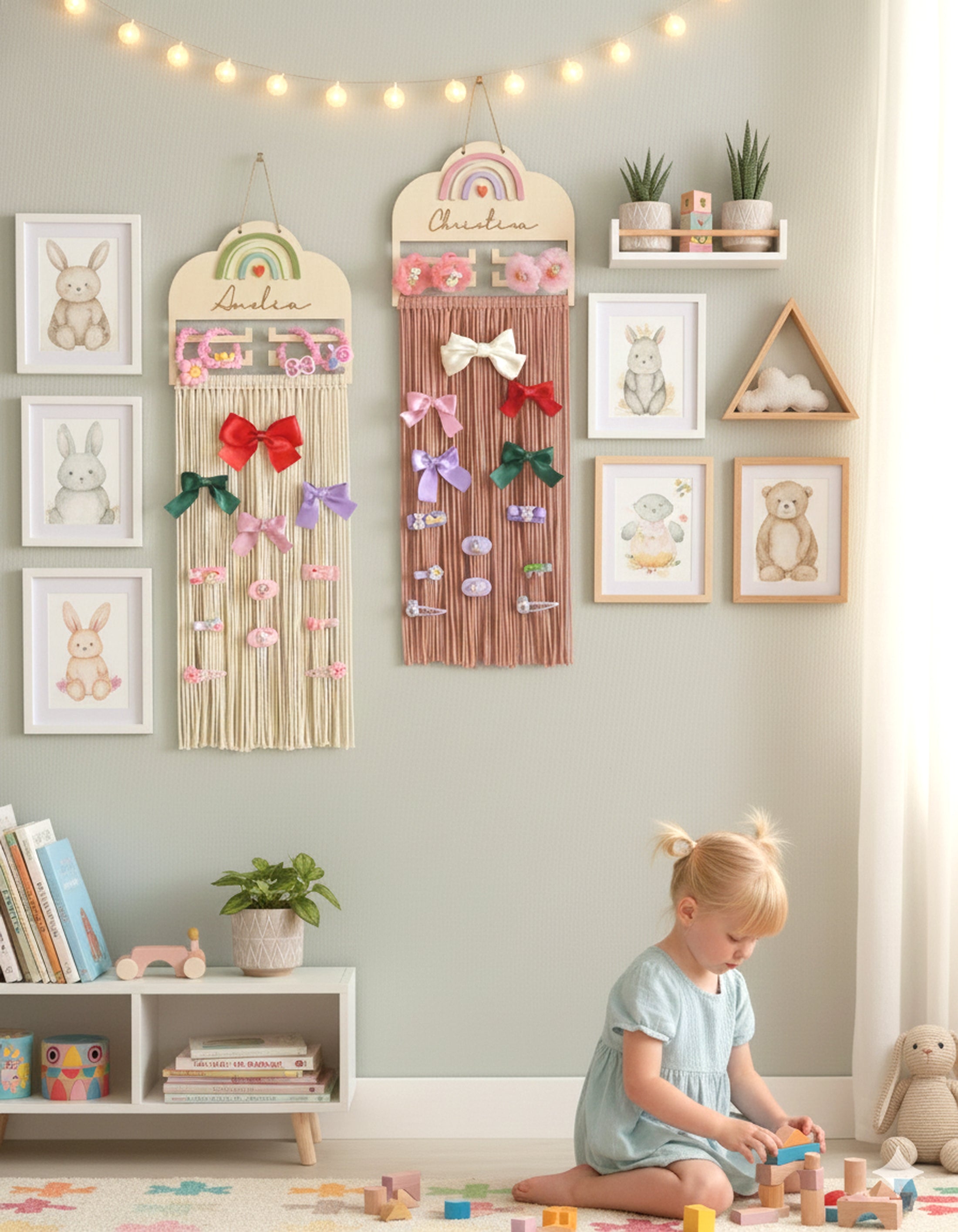 Personalized Macrame Bow Holder Wood Sign for Hair Bows I36