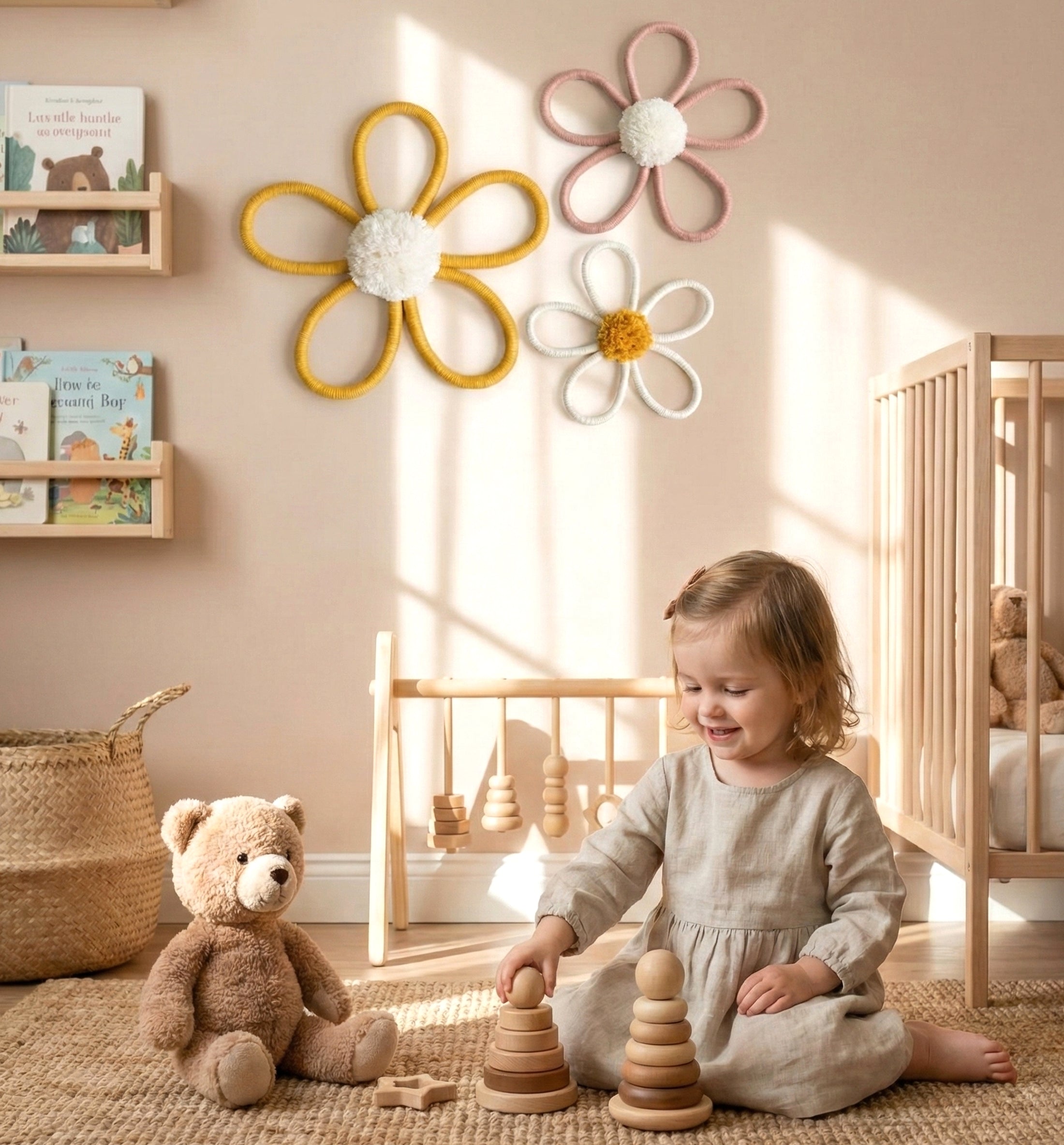 Boho Nursery Wall Decor – Macrame Flower Wall Hanging U03