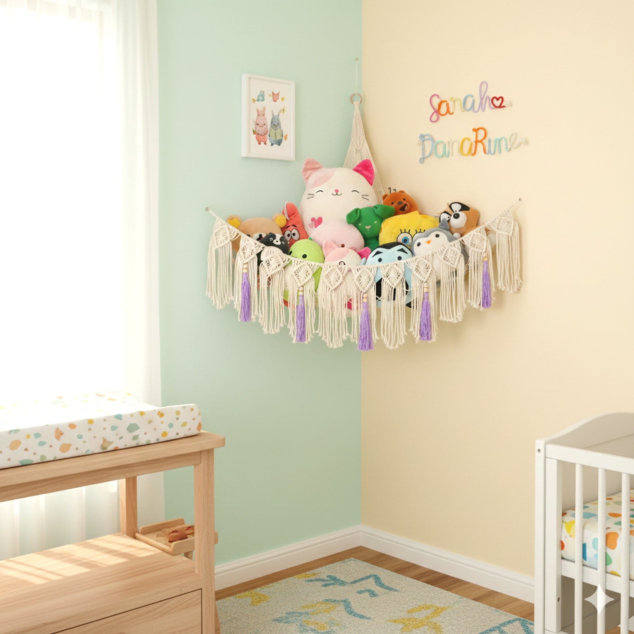 Macrame Toy Hammock with Tassels – Nursery Storage Net I20