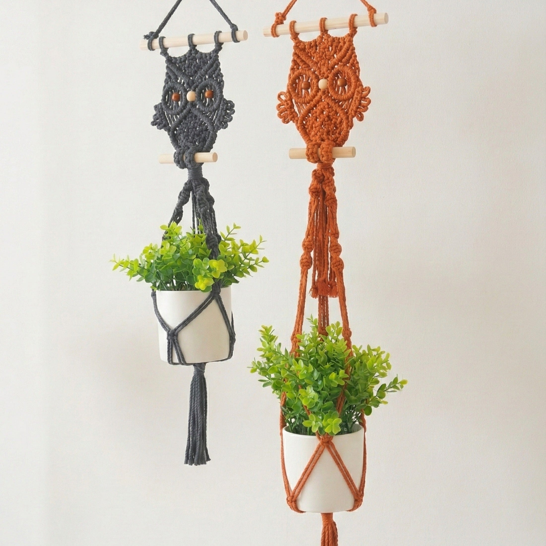 Macrame Owl Plant Hanger for Boho Wall Plant Decor H85