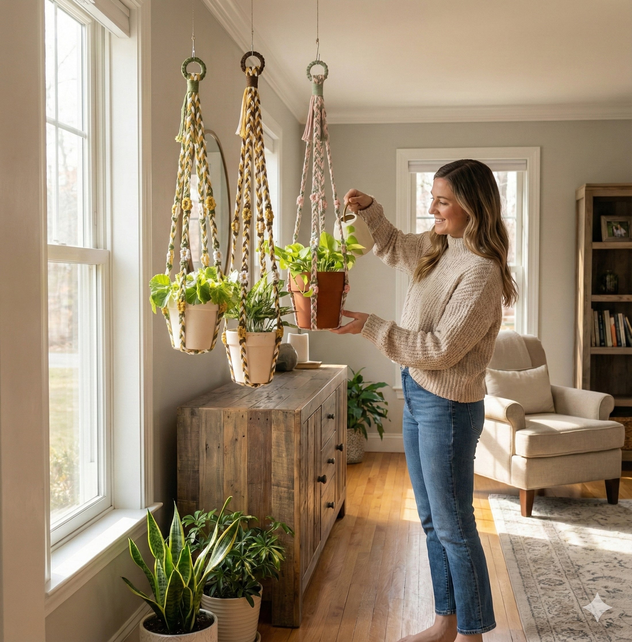 Floral Macrame Plant Hanger – Cotton Rope Indoor Hanging Flower Pot I93