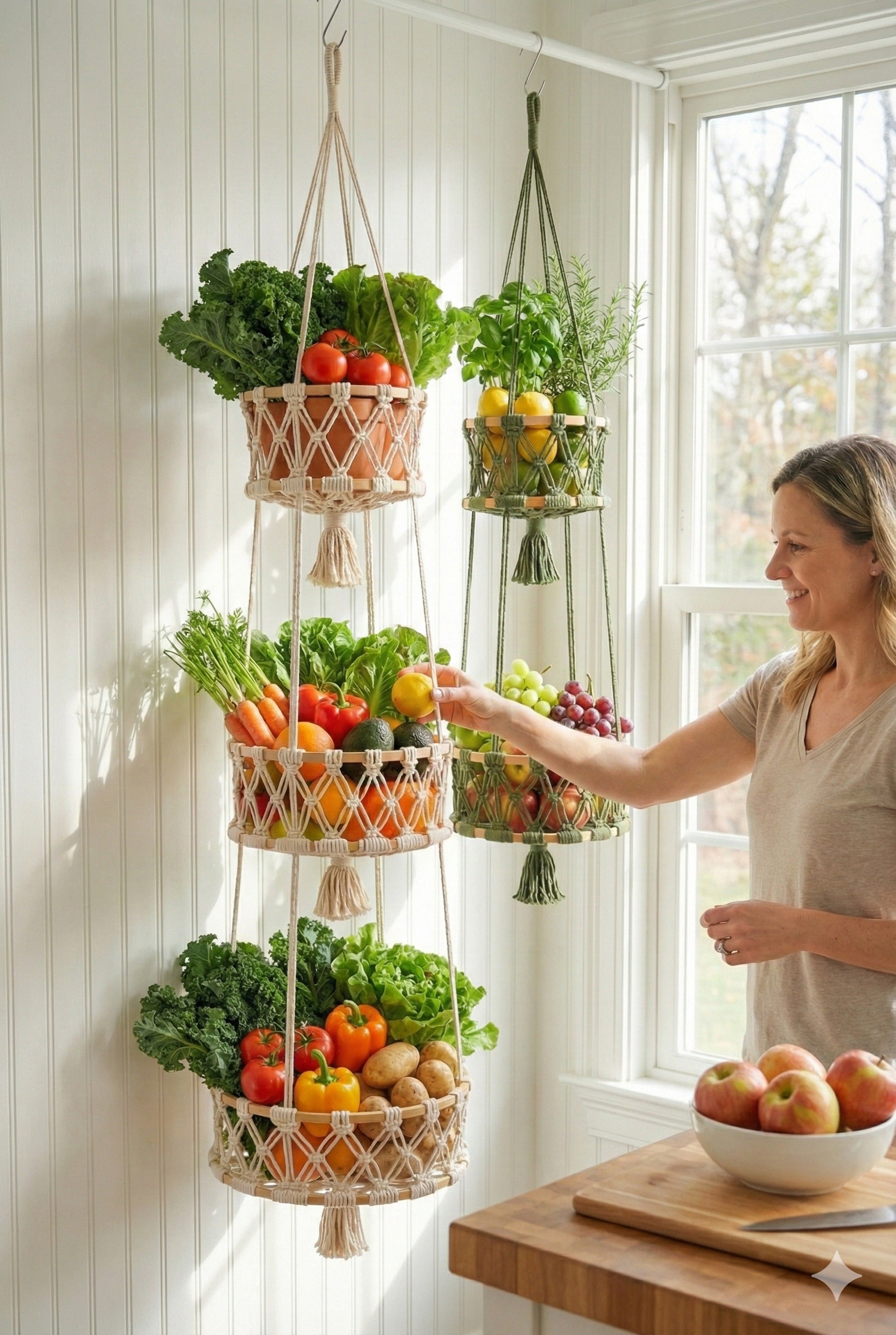Macrame Vegetable Storage Basket for Hanging Kitchen Use H96