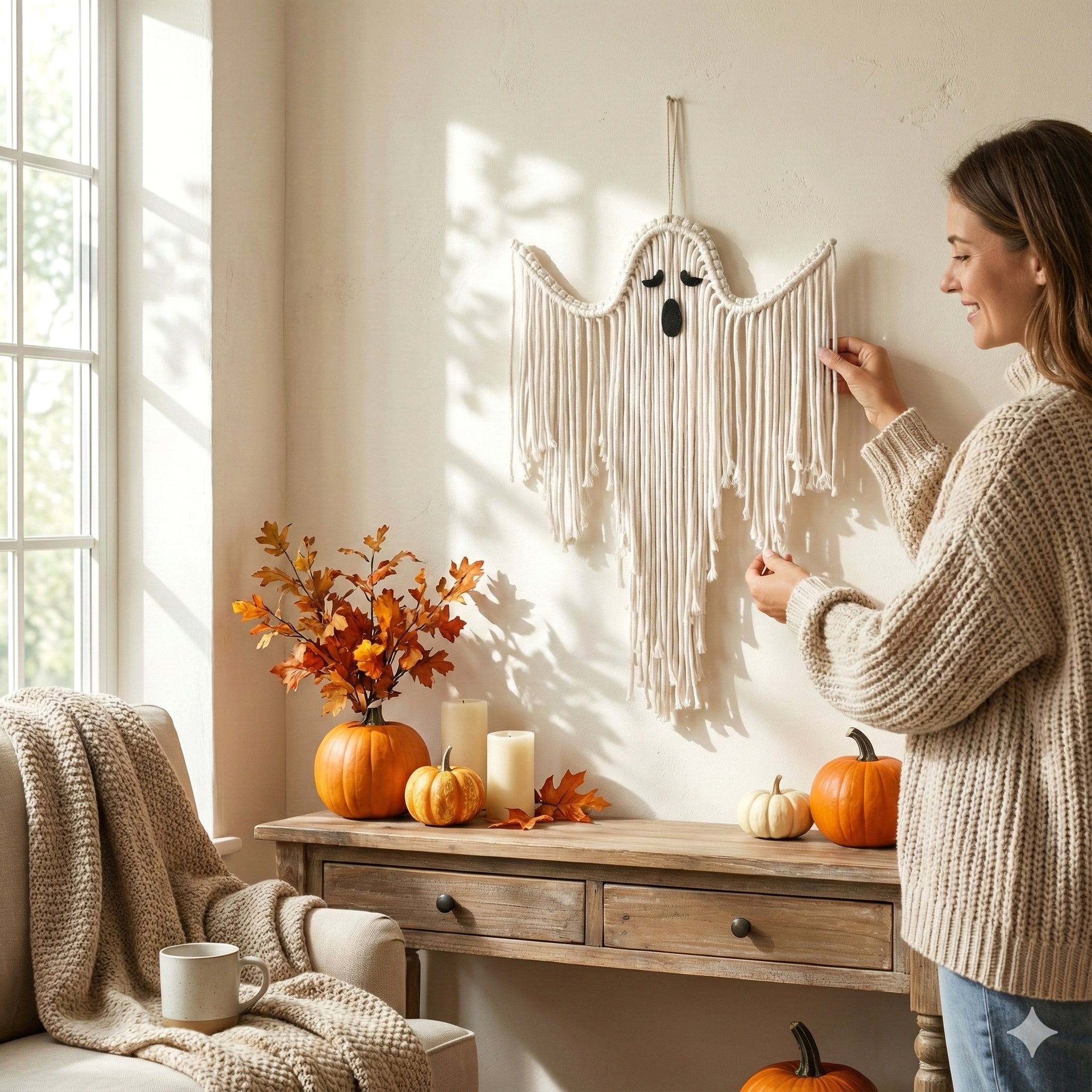 Macrame Ghost Halloween Decor macrame cord for Halloween wall decor V73