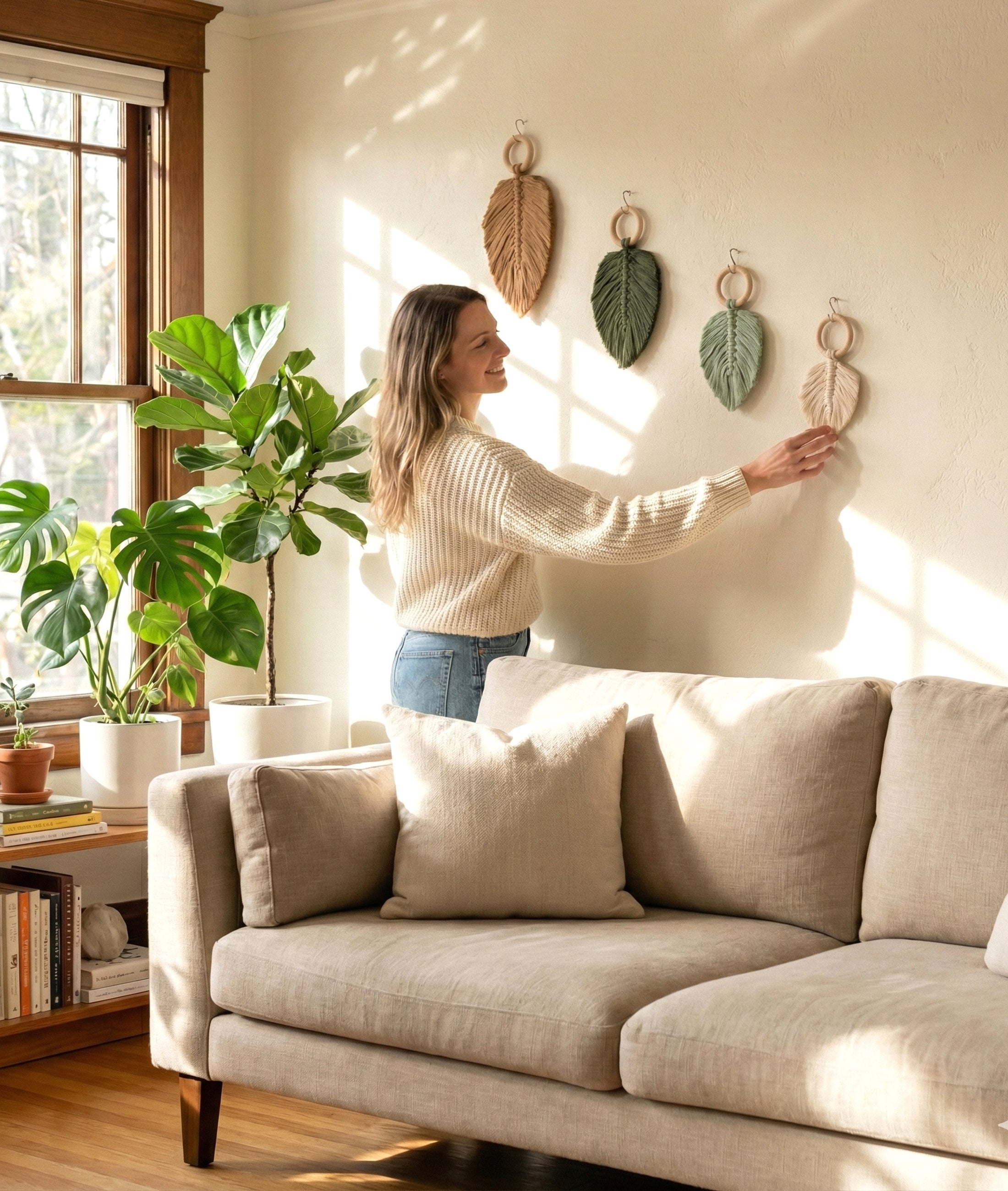 Macrame Leaf Wall Hanging for Boho Wall Decor L11