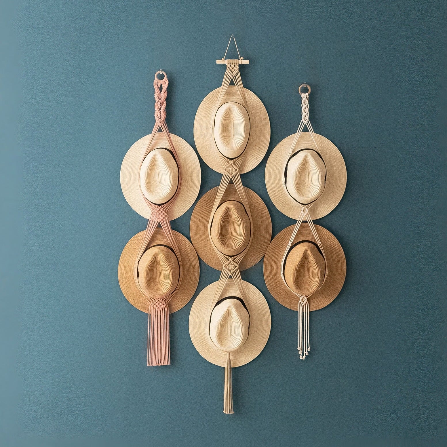 Macrame Hat Hanger – Boho Wall Organizer for Hats H01