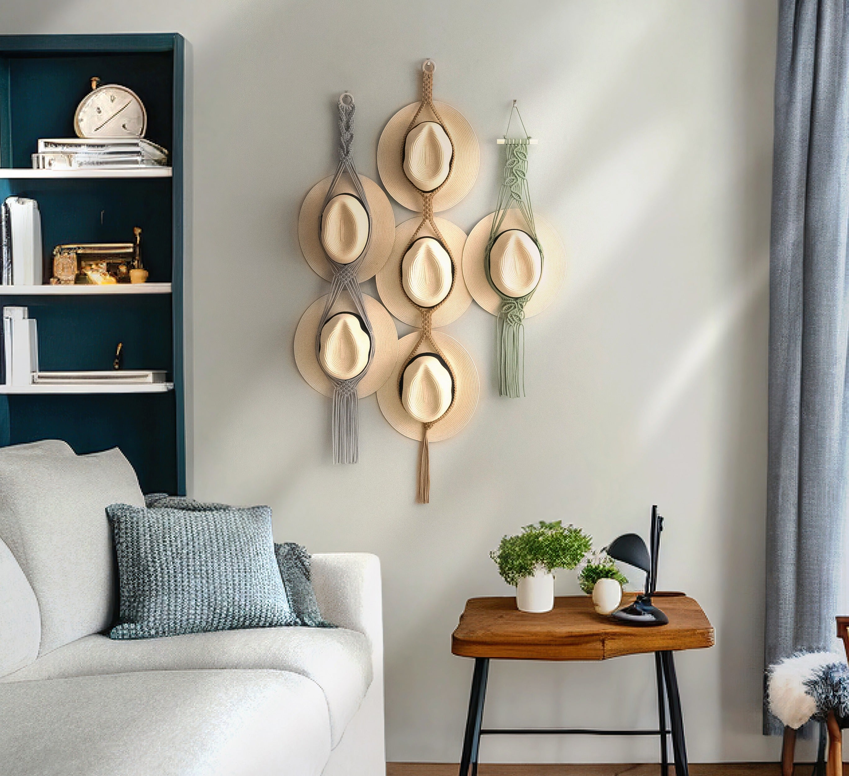 Macrame Hat Hanger – Boho Wall Organizer for Hats H01