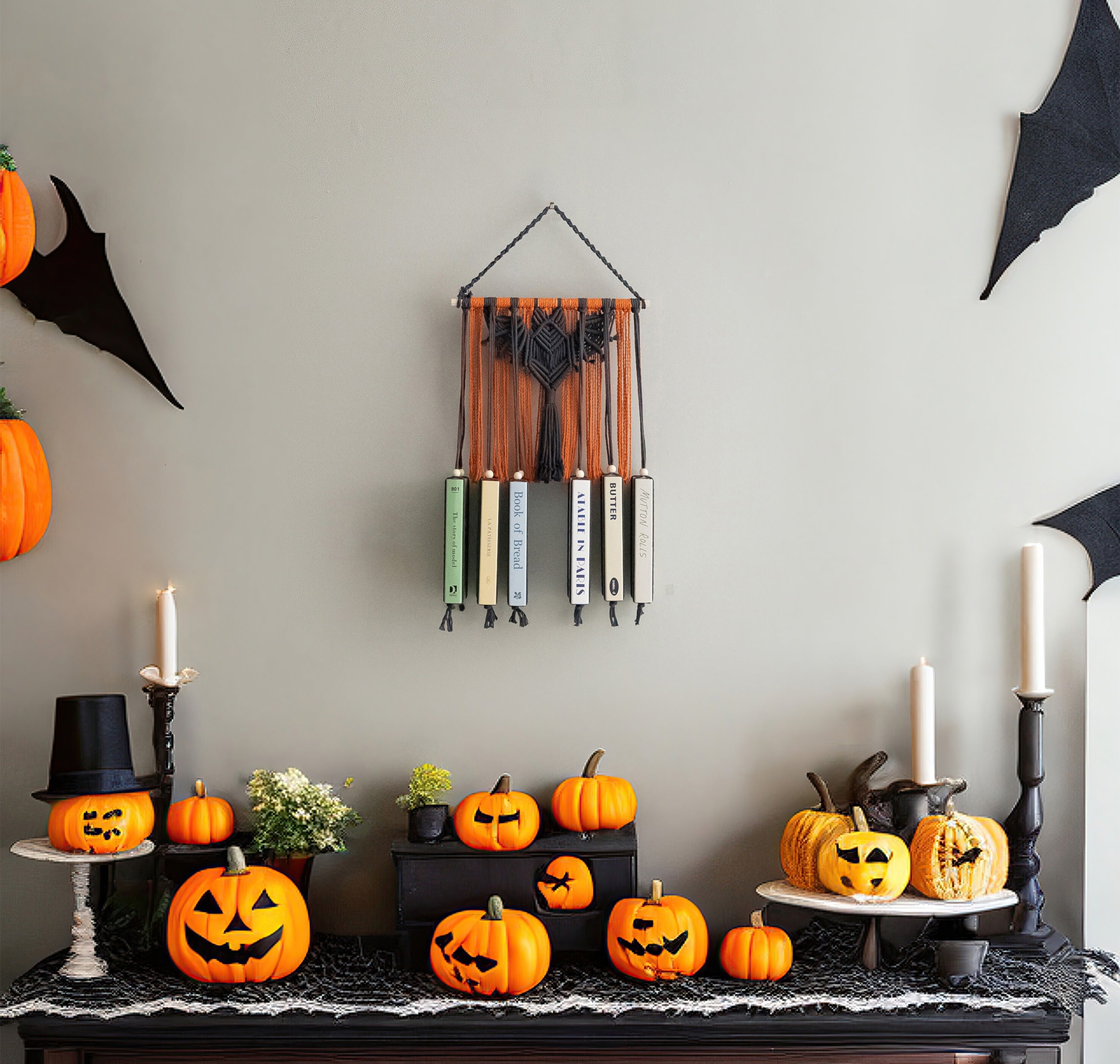 Estantería de libros con forma de murciélago para Halloween, una decoración de pared espeluznante 