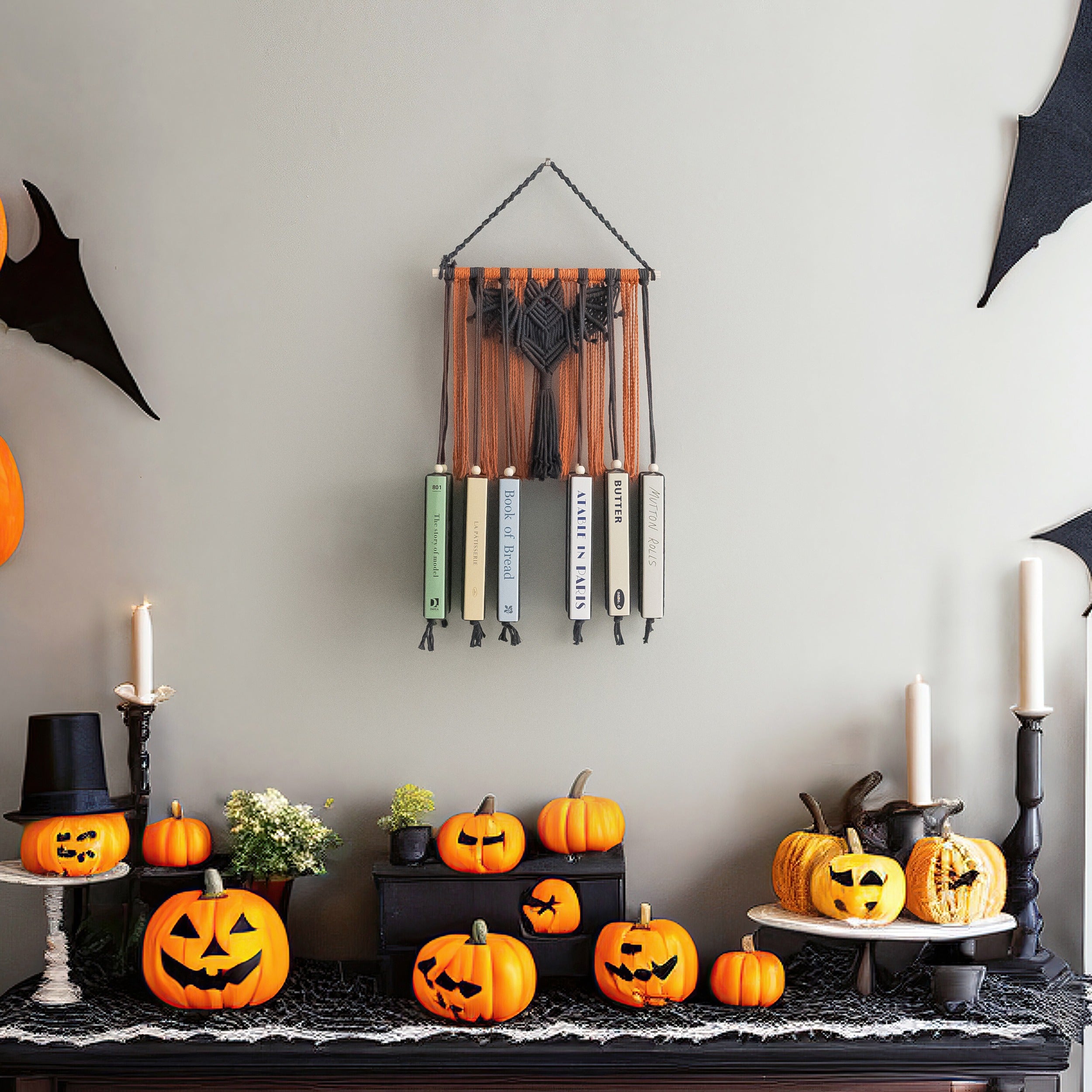 Macrame Bat-Inspired Wall Book Holder for Hanging Book Storage H19