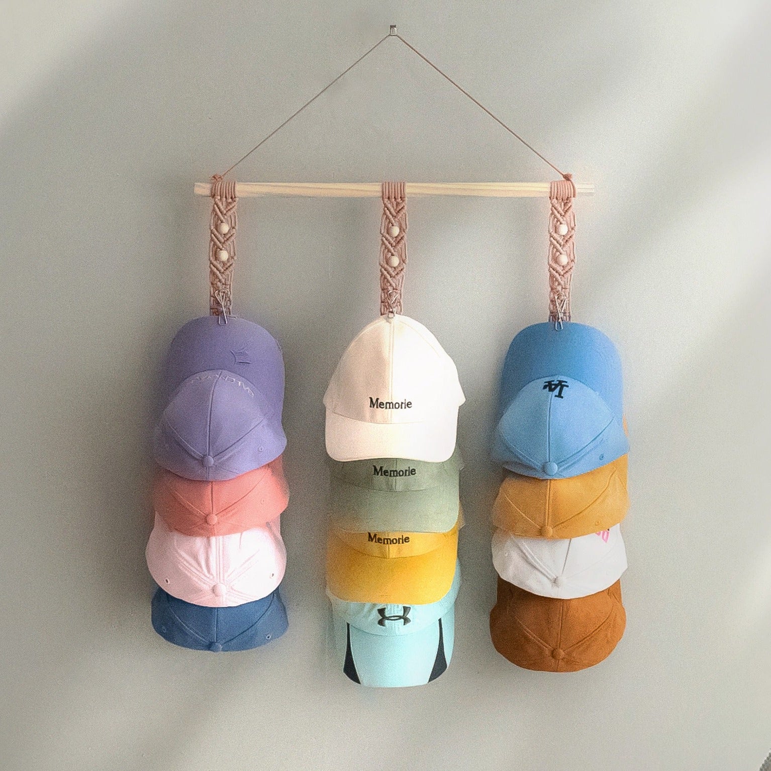 Macrame Baseball Cap Holder Combo - Strap Hat Organizer for Wall H43
