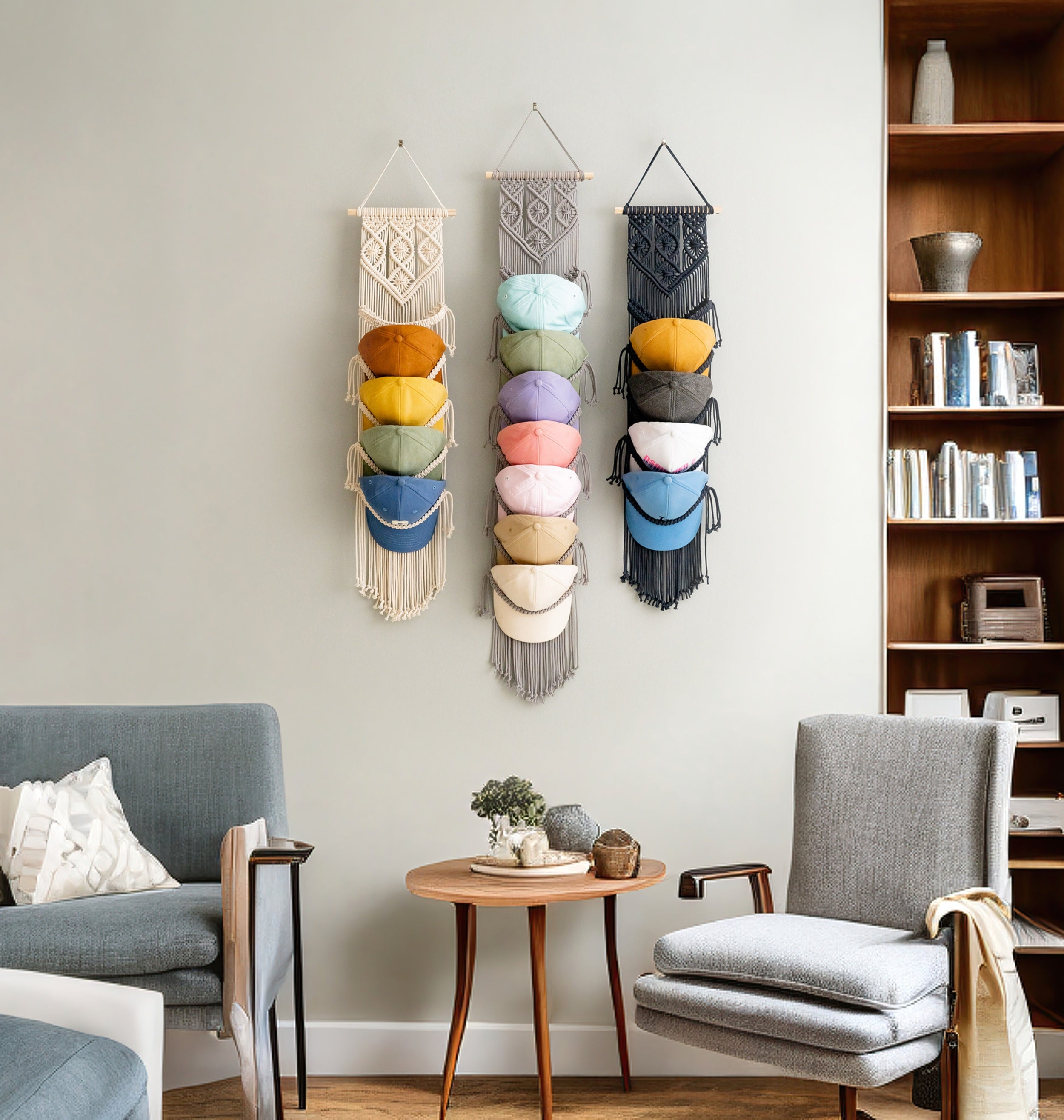 Macrame Cap Hanger macrame for Hat Wall Organizer and Boho Decor H78