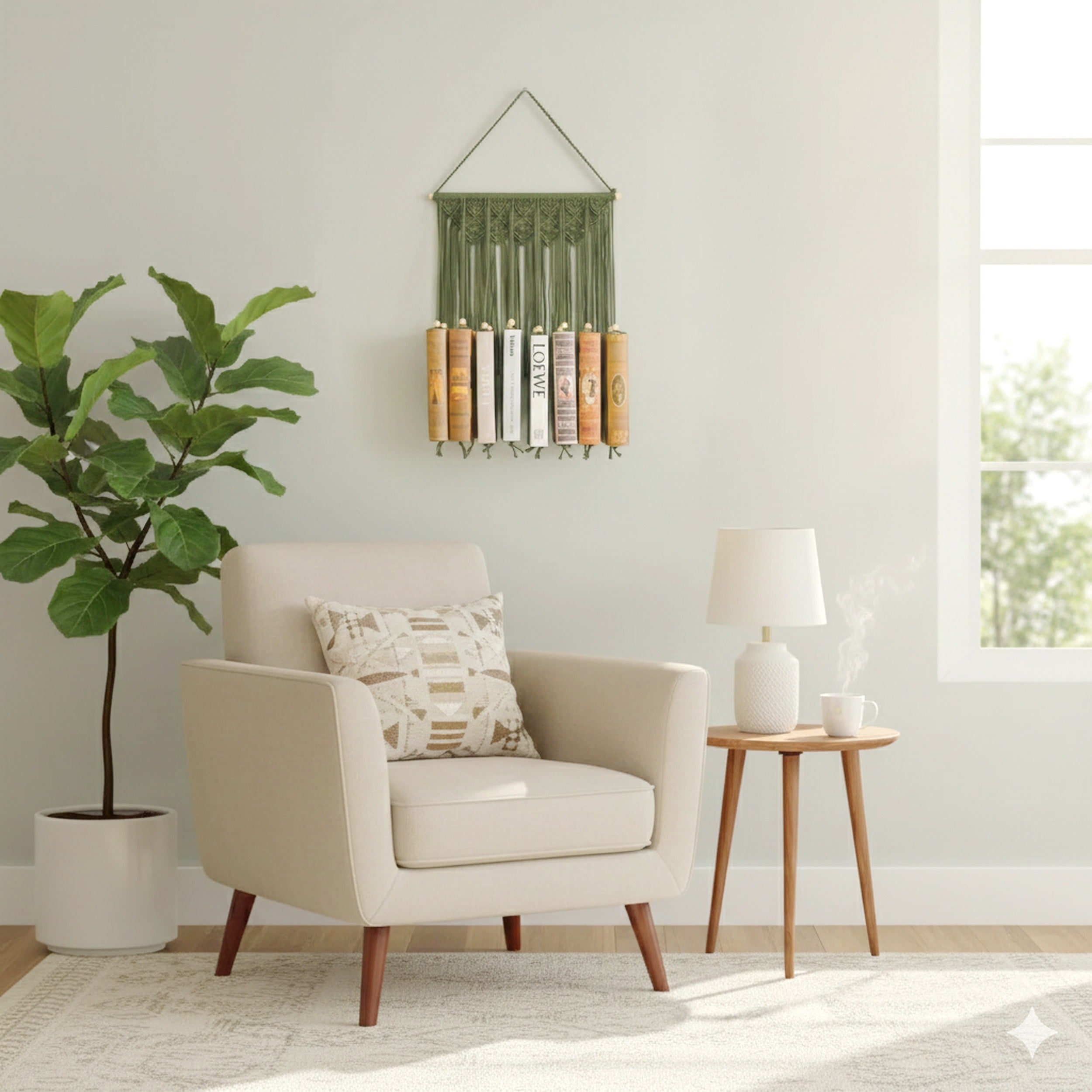 Macrame Book Holder Wall Hanging – Handmade Boho Book Storage H81