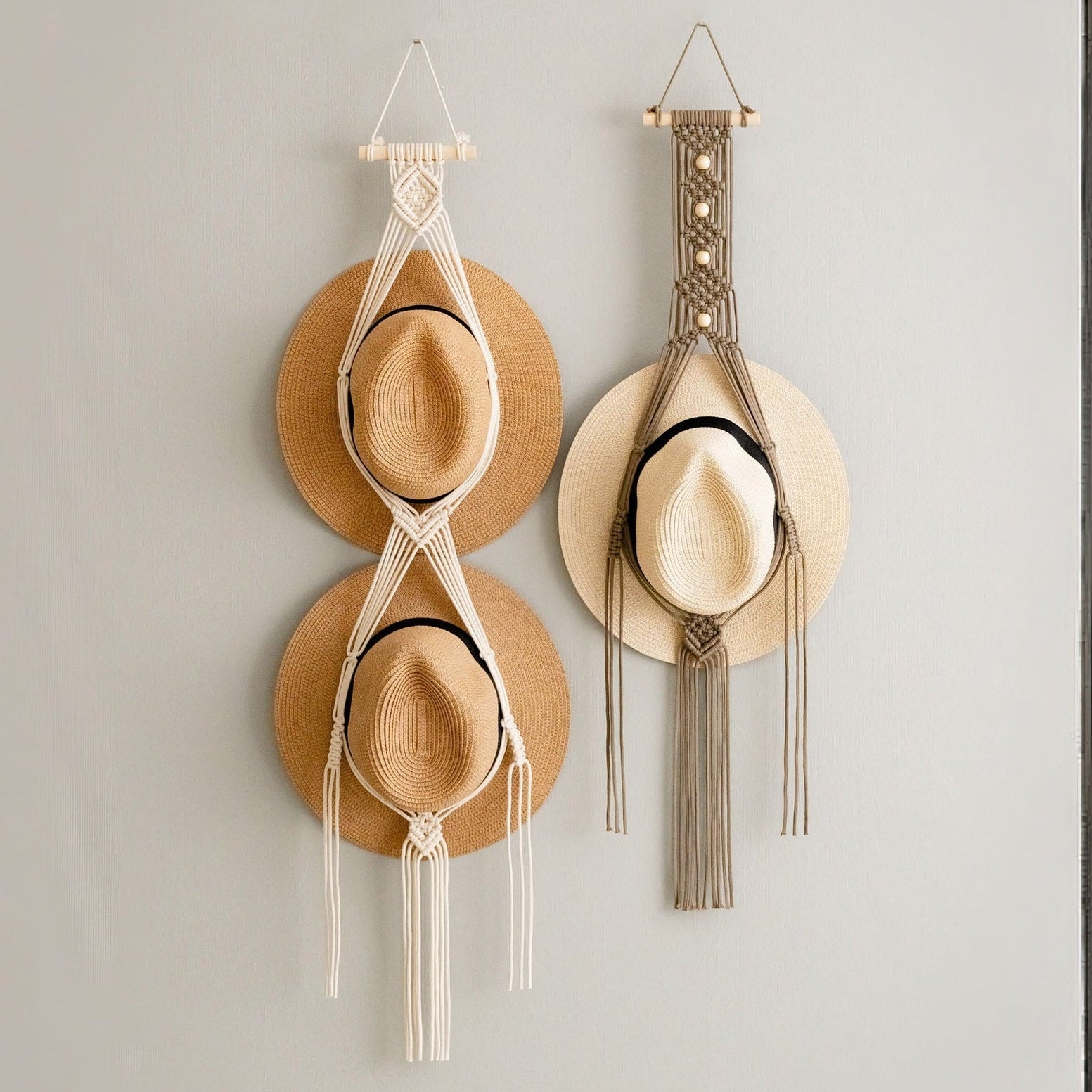Macrame Hat Hanger – Boho Wall Organizer for Hats & Accessories I45